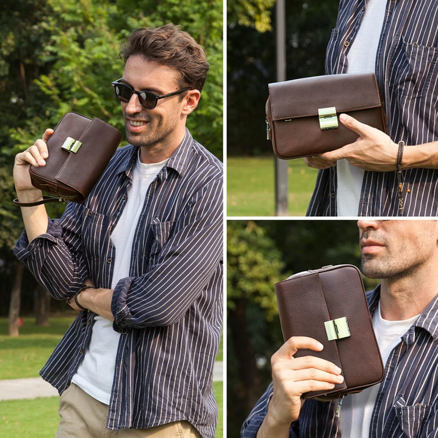 Brown Men's Wallet Retro PU Storage Package Anti -Theft Password Lock with Wristband Handbag for Storage Cell Phone Tablet Credit Card ID Card Postcard