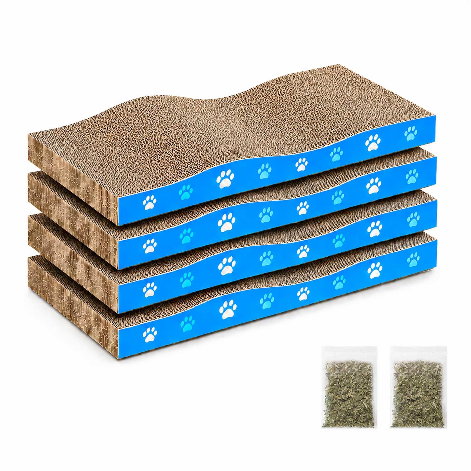 Petslucent Cat Scratching Board, Corrugated Cardboard Cat Scratcher for Indoor Cats, Reversible Double-Sided Cat Scratch Pad, Recyclable Scratching Pad with Catnip, 4 Pack