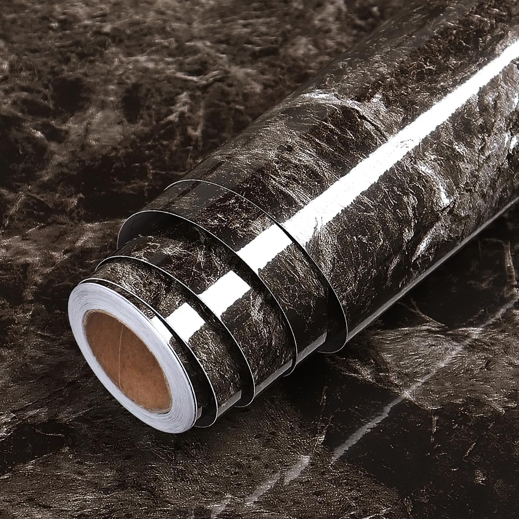 LaCheery Negro Claro Papel Adhesivo Para Muebles Brillo Vinilo Adhesivo Cocina Marmol 90cm x 400cm Impermeable Vinilo PVC para Muebles de Cocina Encimera Revestimiento Autoadhesivo para Mesa