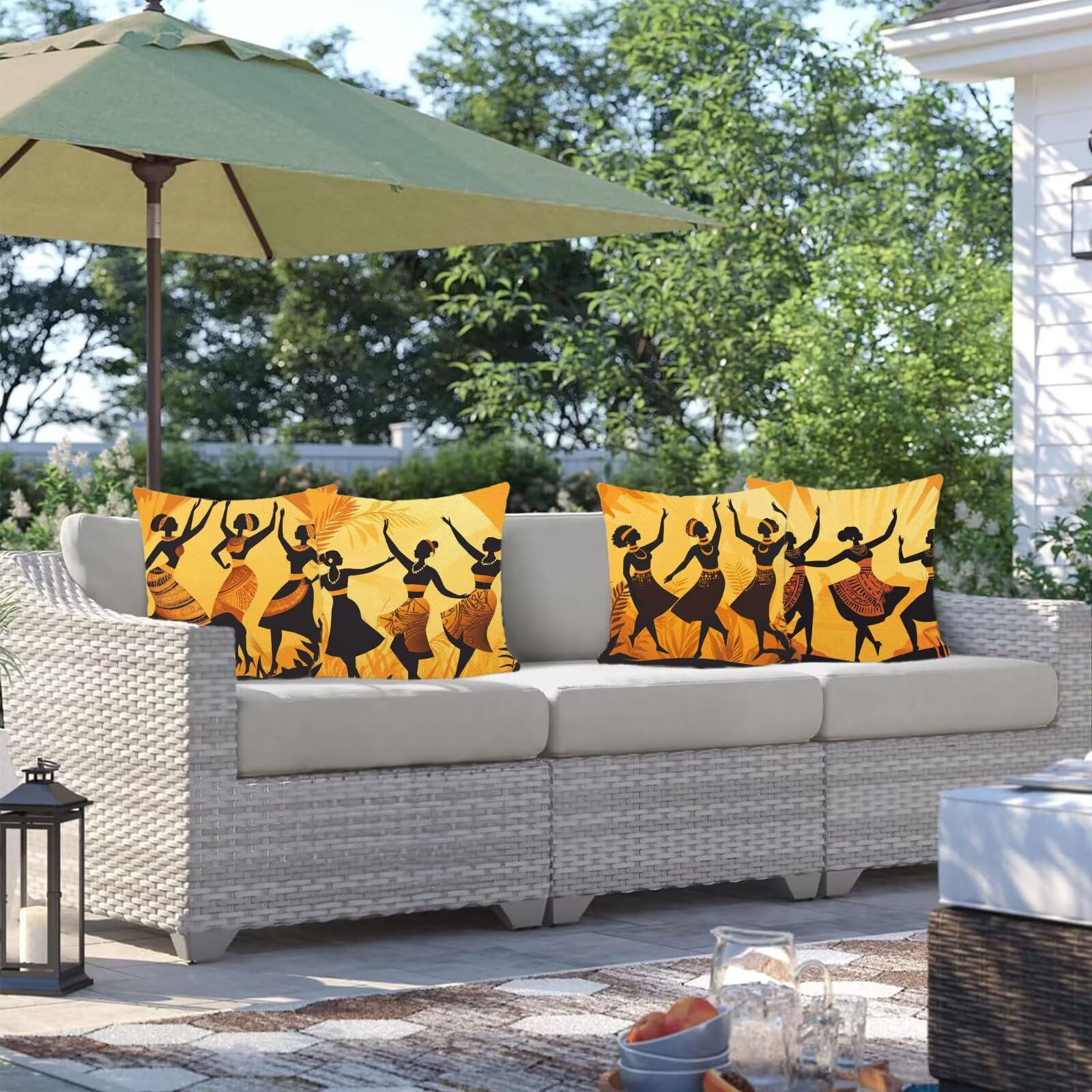 Cuscini Per Divano 60x60cm Set di 4 Cuscini da Esterno Divano Indiani Cuscino Esterno Decorativo in Piazza Estate Lino Impermeabile Cuscino Outdoor Pillowcase, Decorazione Del Giardino Pianta N-4