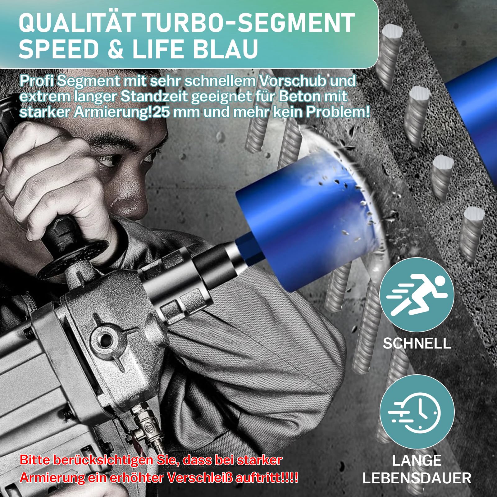 1 ¼ UNC - Corona de perforación de diamante con turbo de 10 mm, longitud 460 mm, diámetro de 182 mm, 13 segmentos, corona de perforación de diamante para taladros centrales, corona de perforación en