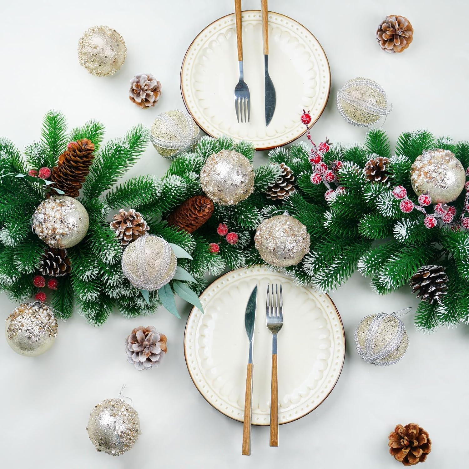 Christmas Ornaments Set 12PCS Rustic Farmhouse Neutral Christmas Ornaments, 3.15" Shatterproof Large Balls Hanging for Xmas Tree, Party Holiday