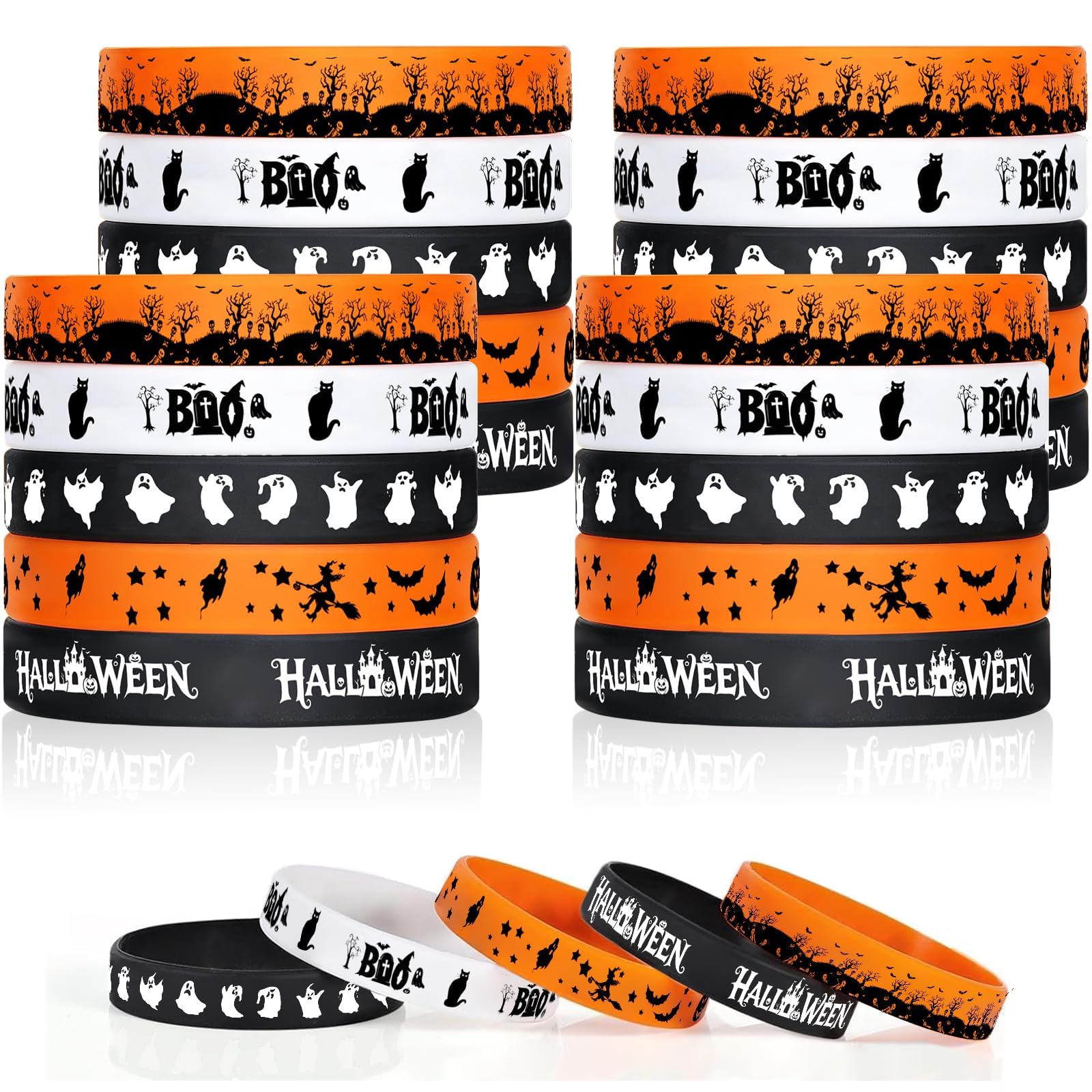 Gelasgo 30pcs Halloween Party Favors Silicone Bracelets Rubber Wristbands for Party Decorations Goodie Bag Stuffers Fillers Supplies (5 Styles)