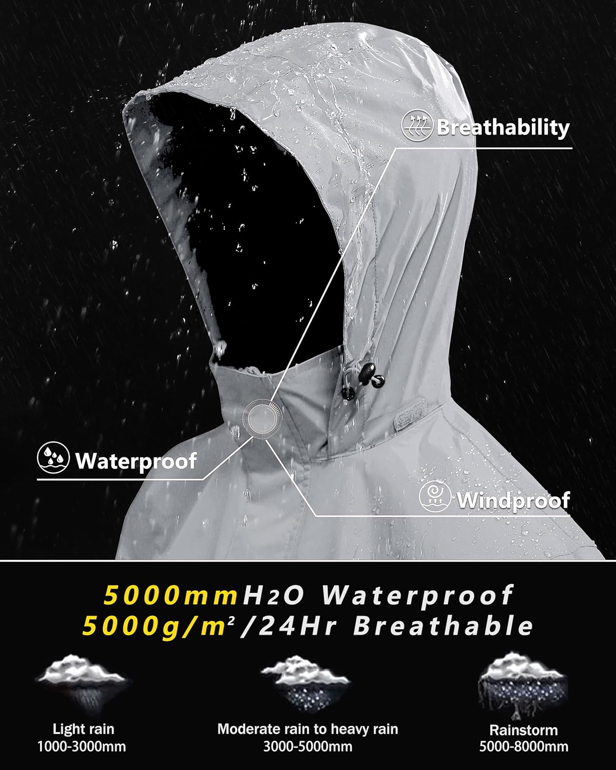 Outdoor Ventures Men's Rain Jacket Waterproof Lightweight Packable Rain Shell Raincoat with Hood for Golf Hiking Travel - Image 4