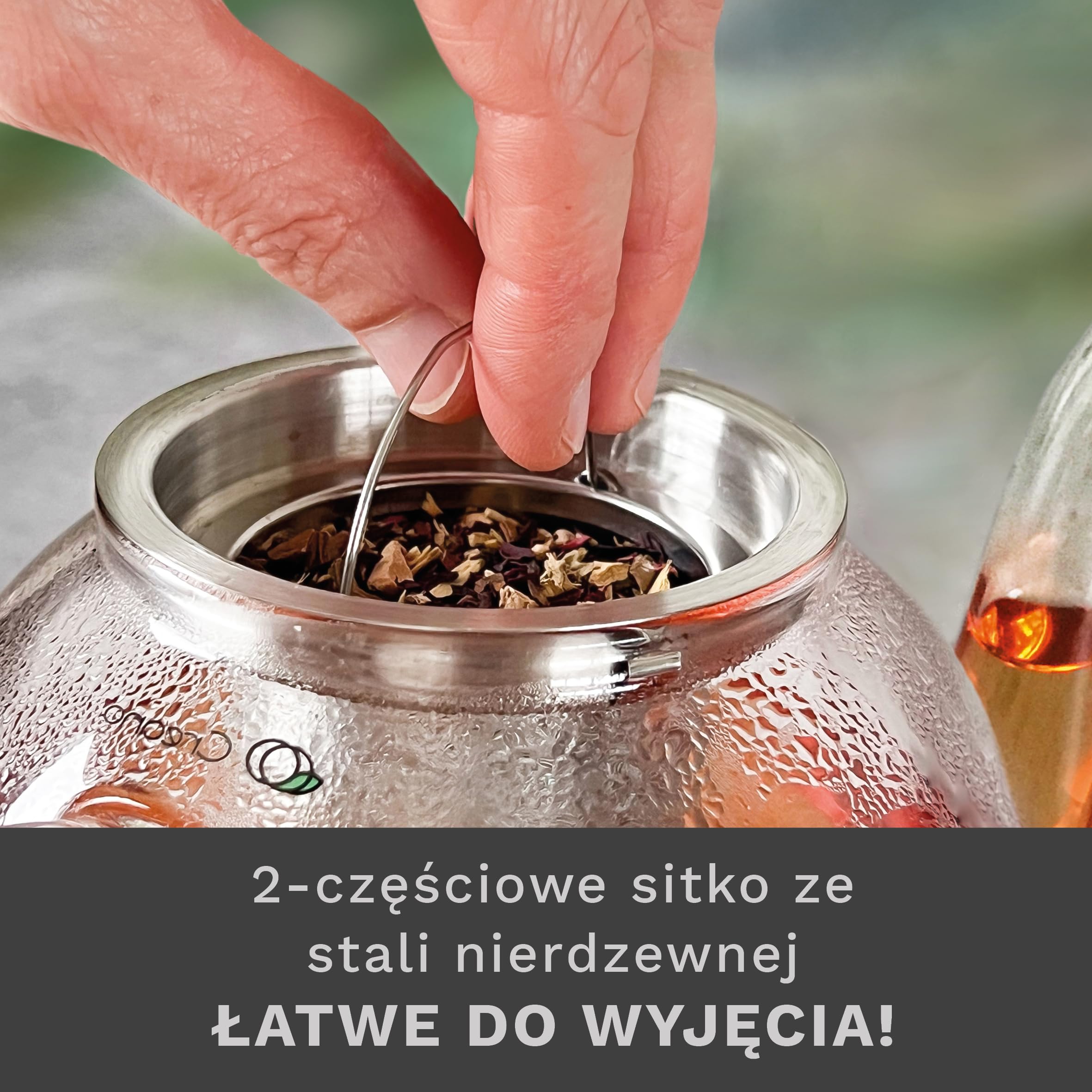 Creano Szklany dzbanek do herbaty 1,5 l 3-częściowy zaparzacz z sitkiem ze stali nierdzewnej
