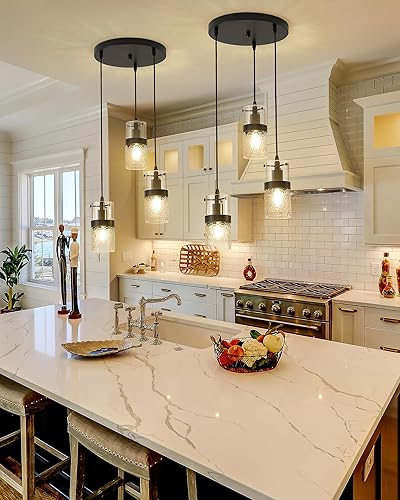 Miniatura 9 de LMS Accesorios colgantes negros de 3 luces, lámpara colgante de cocina ajustable, luces colgantes de racimo, LMS-188