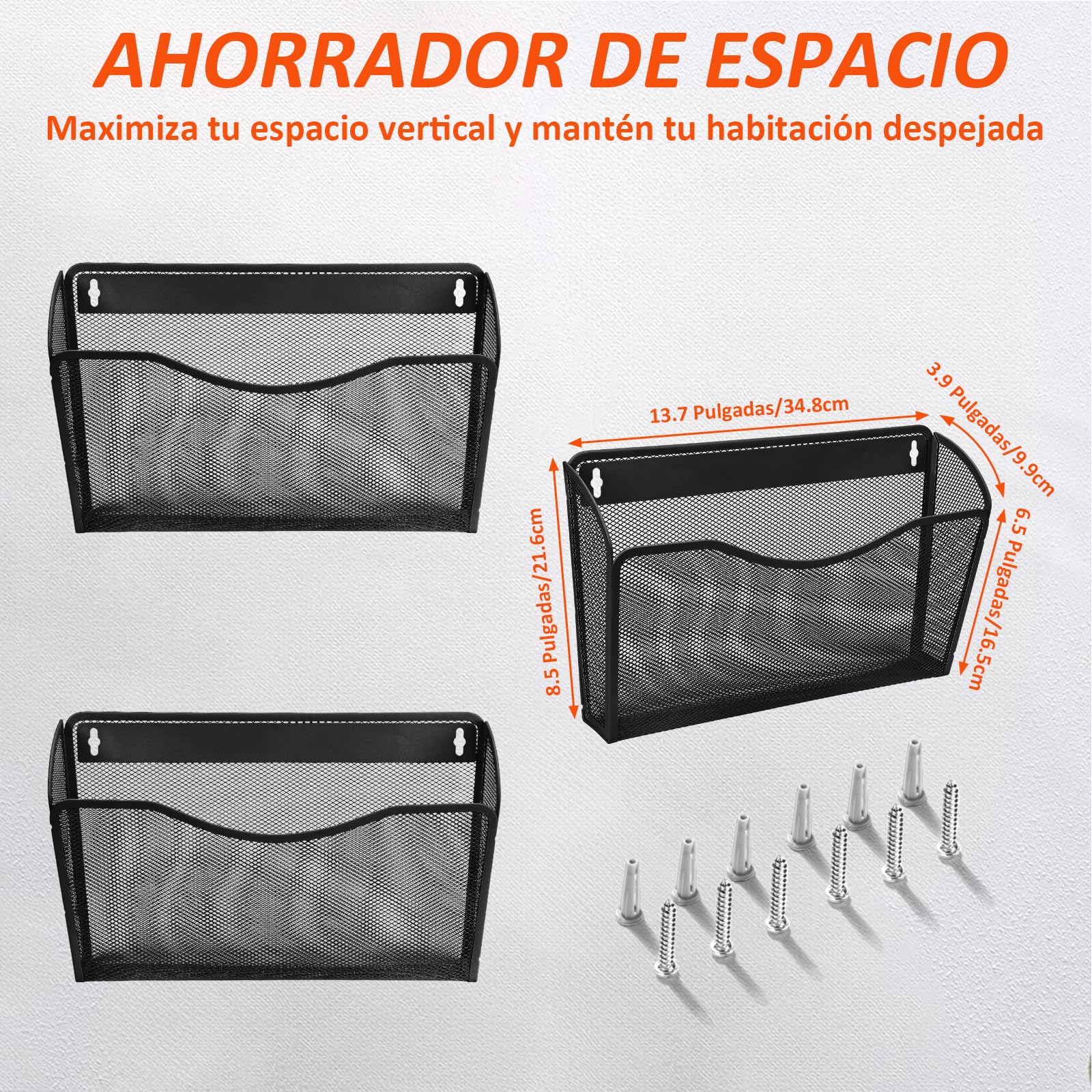 AGPTEK Archivador Montable en Pared (Paquete de 3), Archivador Organizador Malla Metálica con Compartimiento Sencillo - Negro