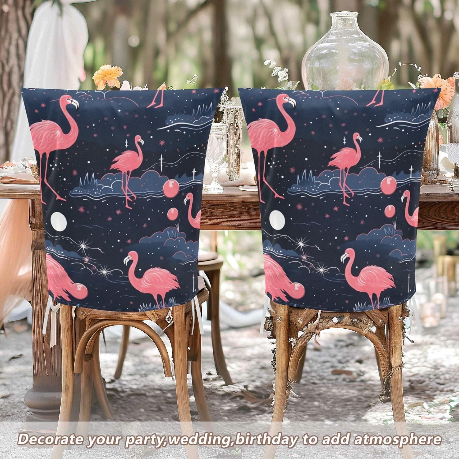 ALAZA Flamingos Stars Moon Chair Back Cover Set of 6, Washable Reusable Removable Chair Slipcovers Decorative Chair Cover for Home Kitchen Wedding Party
