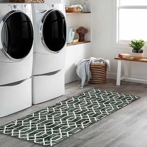 Miniatura 4 de Lahome Alfombra marroquí para pasillo, alfombra lavable negra con respaldo de goma, alfombra suave antideslizante con acento geométrico para cuarto