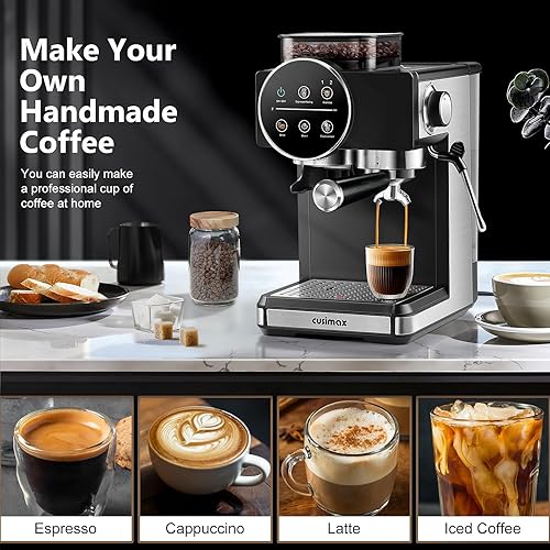 Miniatura 4 de CUSIMAX Máquina de café expreso con molinillo, 20 bares, máquinas de café expresso profesional con espumador de leche, máquina de café expreso con