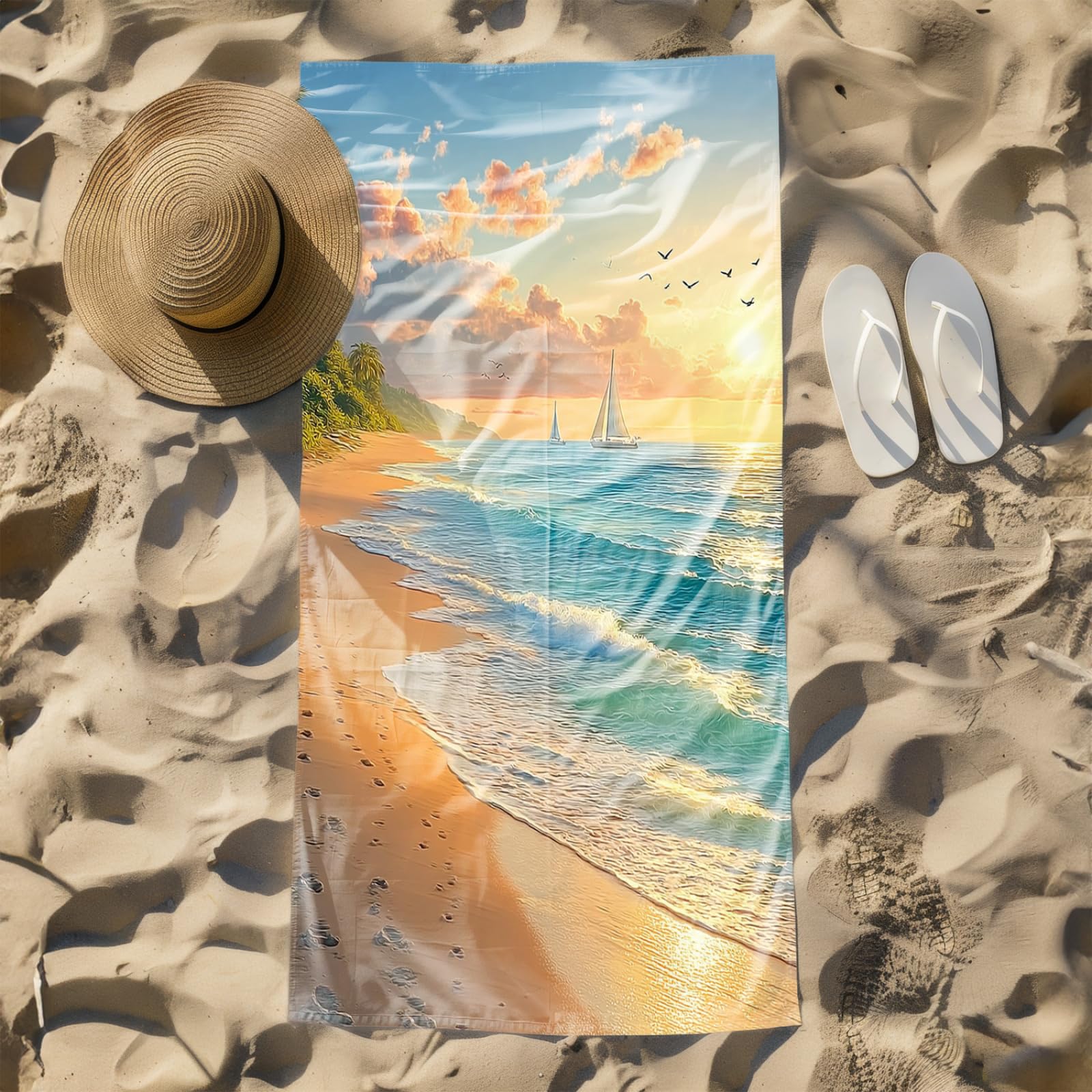 Beach Towel 80x160 Beach Sailboat Microfibre Quick Dry Towel for girls,Pool Swimming Travel Towels,Sand-Resistant, Absorbent, Lightweight