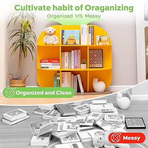 Miniatura 6 de Estantería de piña para niños, estantería para niños pequeños con 9 cubículos, organizador de almacenamiento de juguetes para niños para guardería,