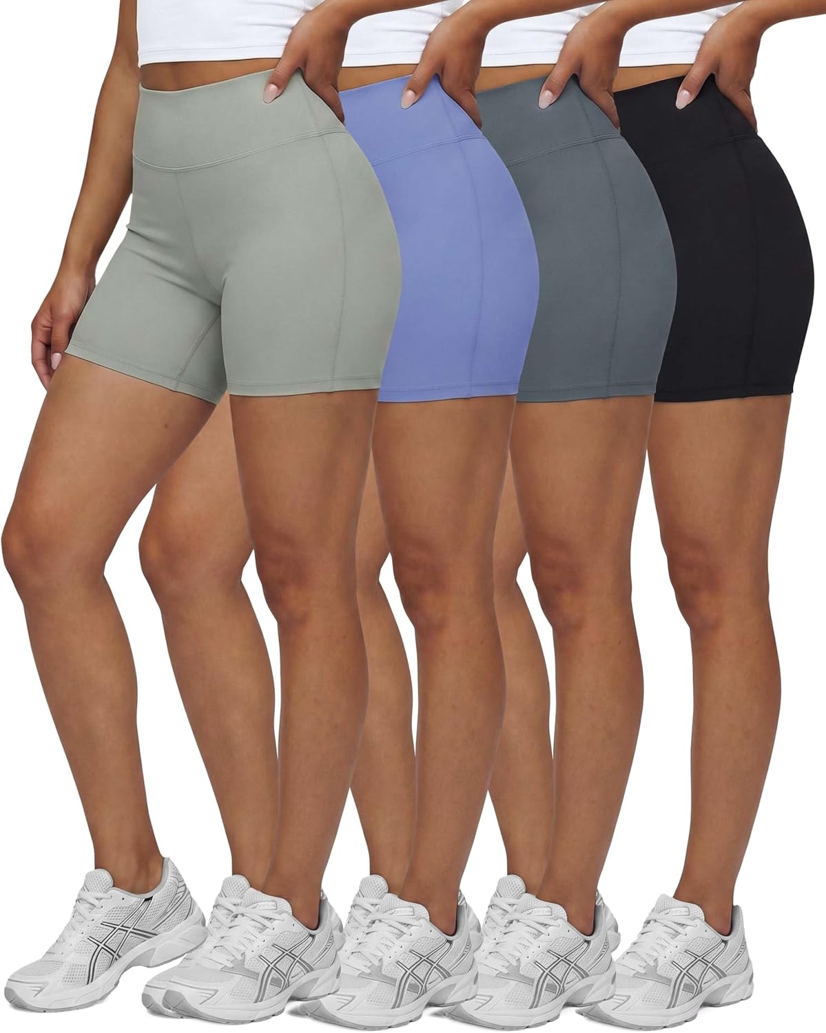 Real Essentials 4 Pack: Women's 6" High Waisted Biker Shorts - Tummy Control Spandex Workout Gym Yoga Running Athletic Shorts