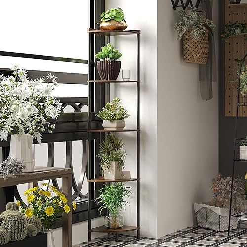 Miniatura 4 de SUNMORY - Rinconera de 5 niveles, estante de esquina industrial de 65" para decoración de sala de estar, estante de exhibición de esquina de pared,