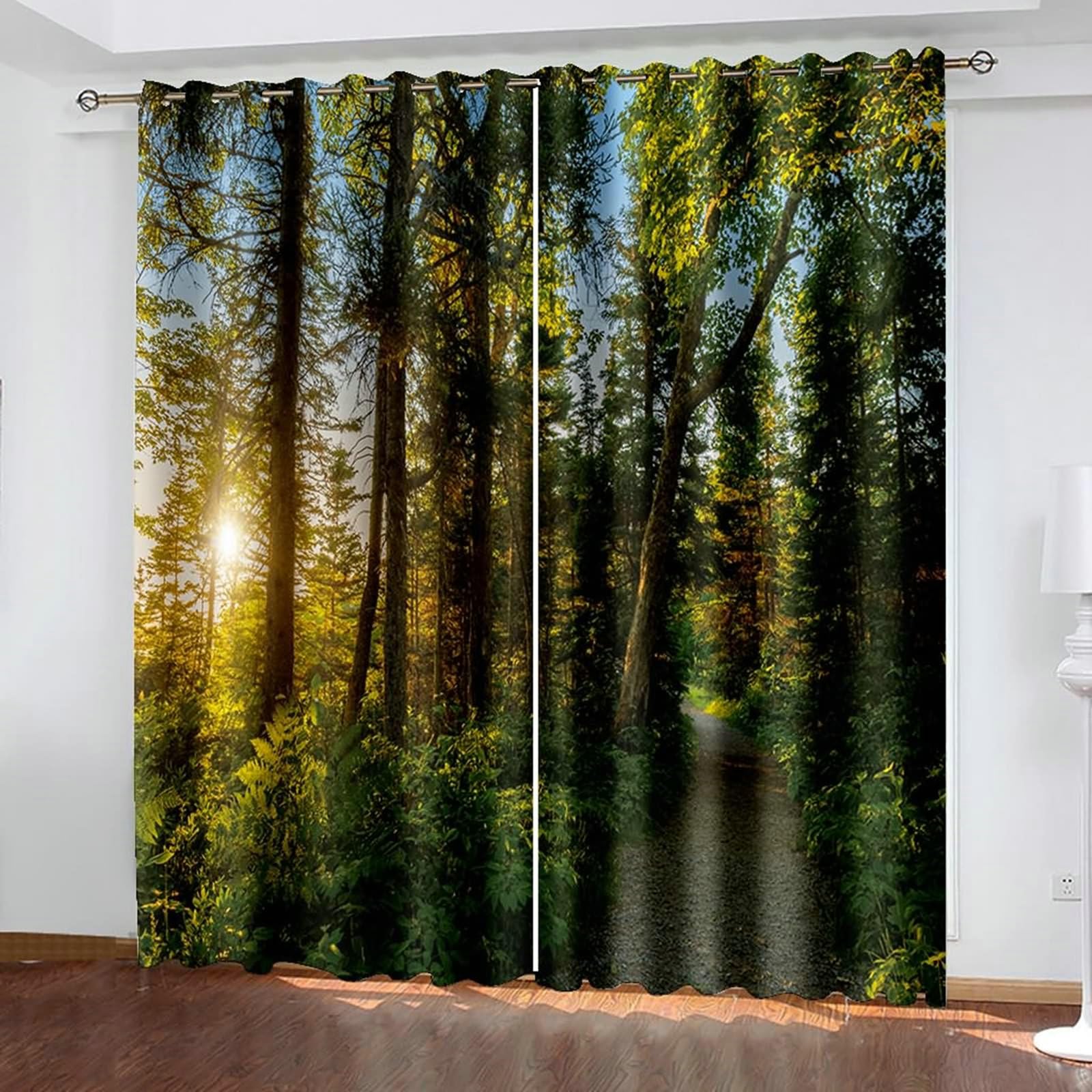 Gualiy Rideaux Opaques Chambre, Rideau Salon Thermique Sentier Forêt et Paysage Ensoleillé Rideau Lot de 2 132x244cm