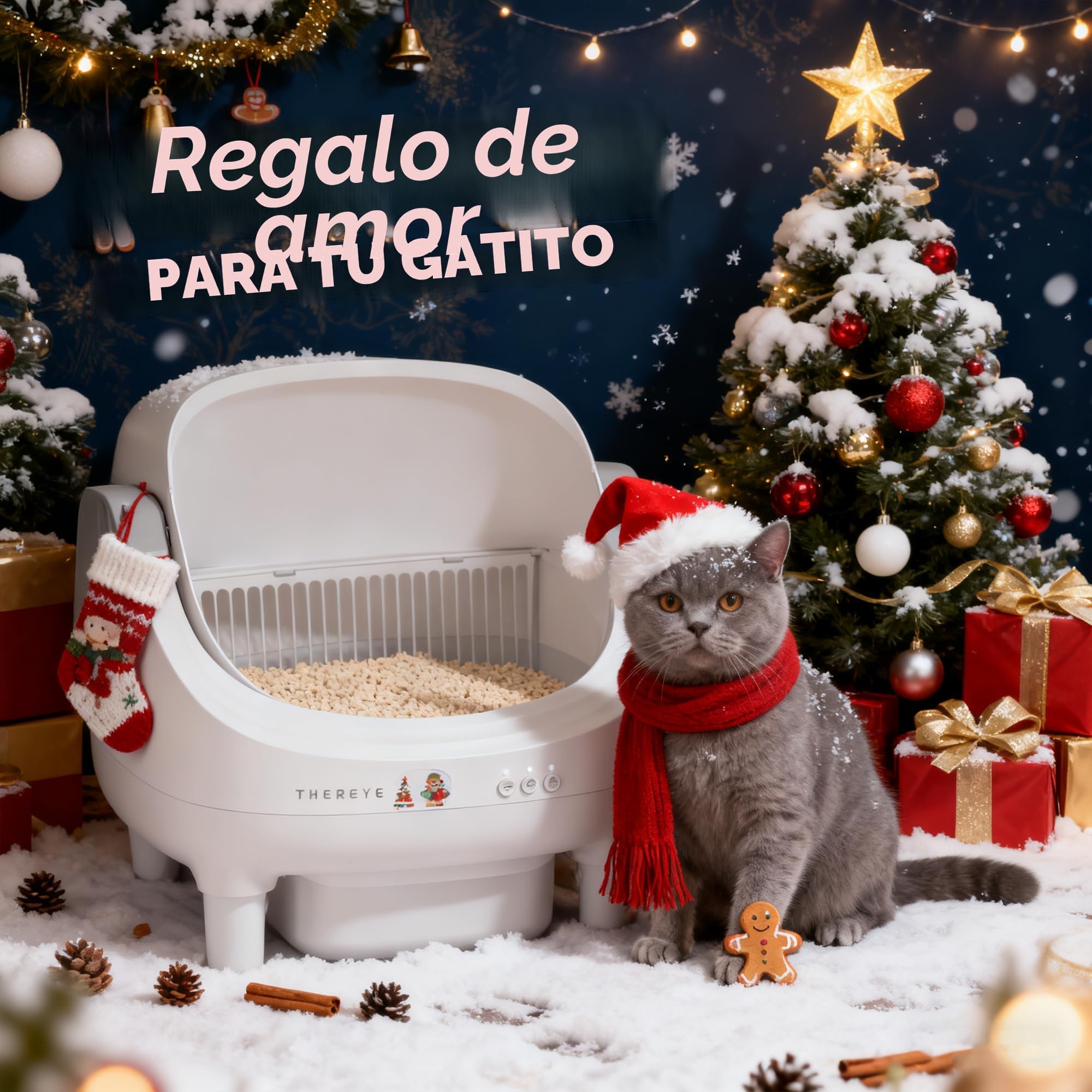 Thereye Arenero Gatos Autolimpiable con Diseño Abierto y Gran Capacidad, Arenero Gato con App, Limpieza Rápida y Fácil de Palear, Ideal para Hogares con Varios Gatos