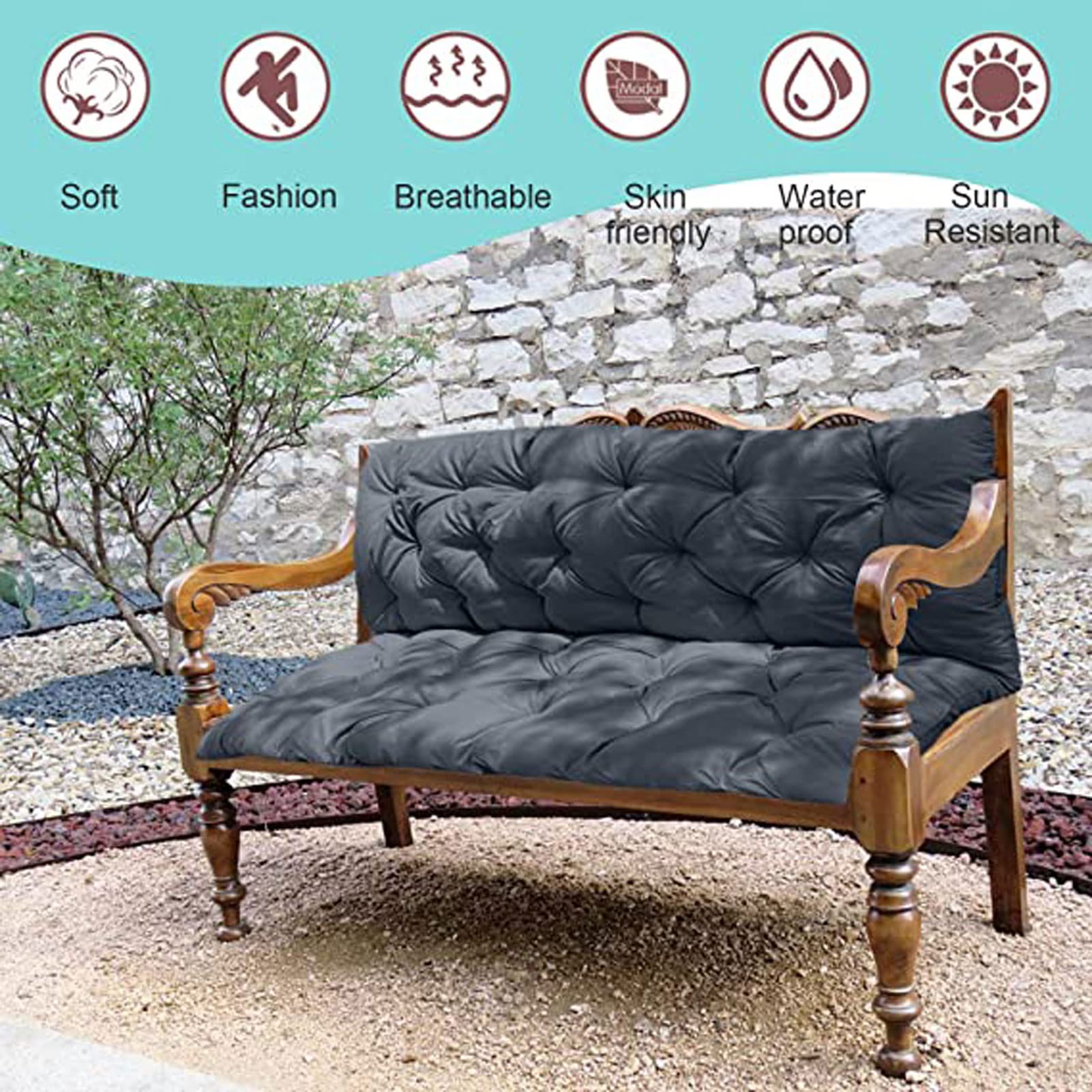 Weiches Bankkissen Mit Anti-Rutsch-Bändern – 100/120/150 Cm Für Gartenbank & Schaukel