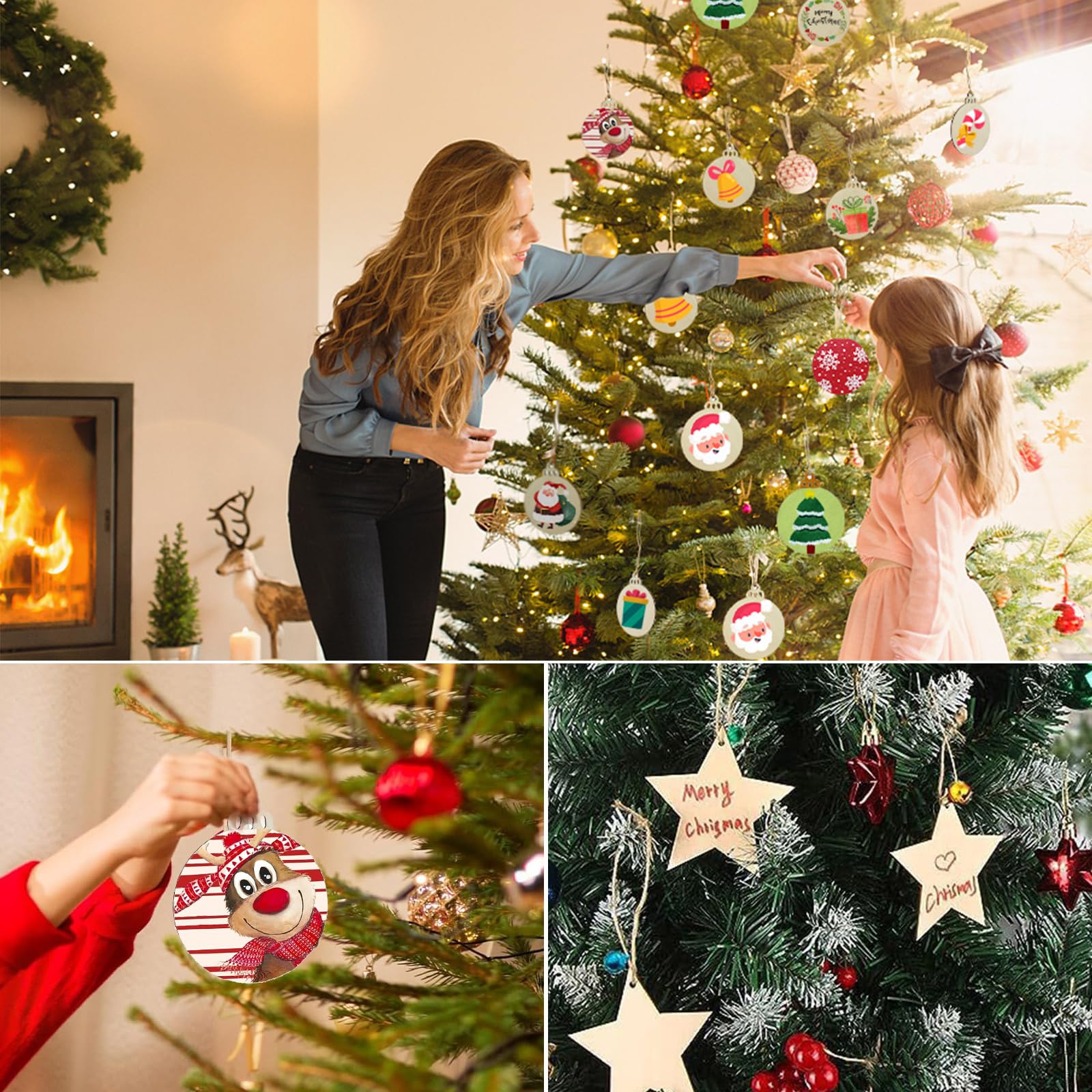 Décorations Noël Bois - 40 Pendentifs à Peindre (flocons, Anges, Cloches, Boules) | DIY Sapin, Couronne Ou Cadeau | Ornements Légers Avec Ficelle