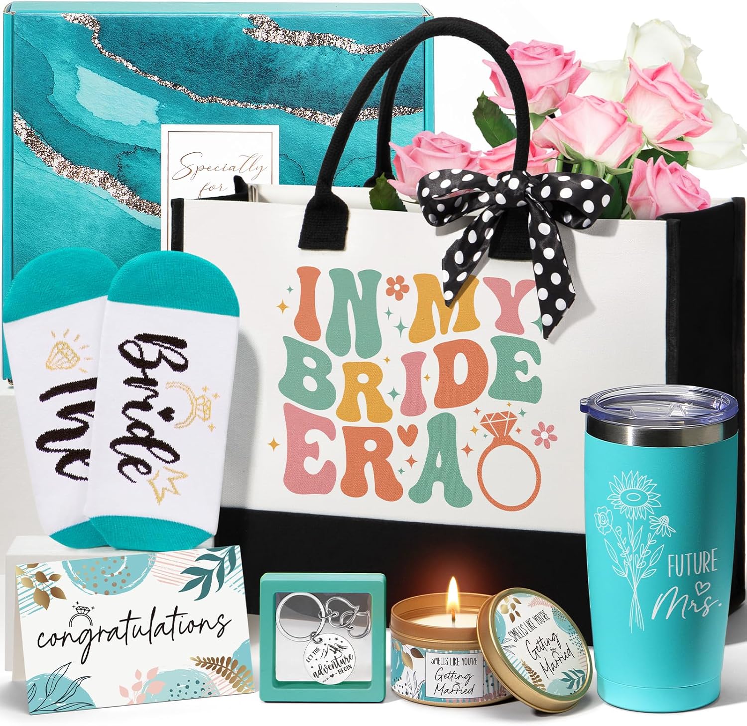 MAYICIVO Bridal Shower Gifts Bride Gifts for Bride to Be, Wedding Bachelorette Gift for Brides Future Mrs, Bachelorette Party Favors Engagement Gift for Her Women Fiancee w/Canvas Tote Bag Tumbler