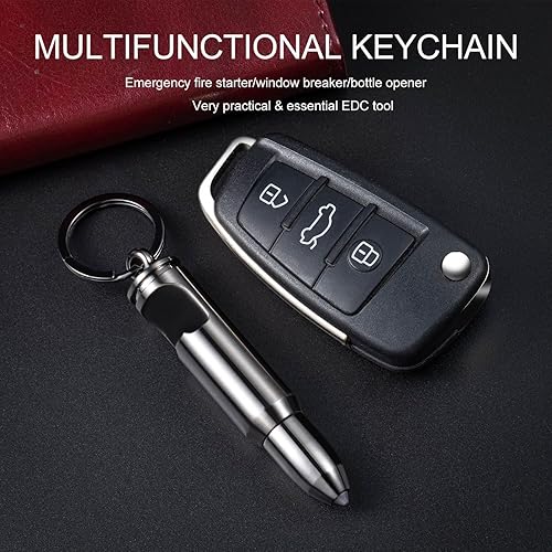 Miniatura 7 de Paquete de 2 encendedores de bala permanente con abrebotellas multiherramienta llavero y rompecristales, reutilizable, impermeable, fósforos en