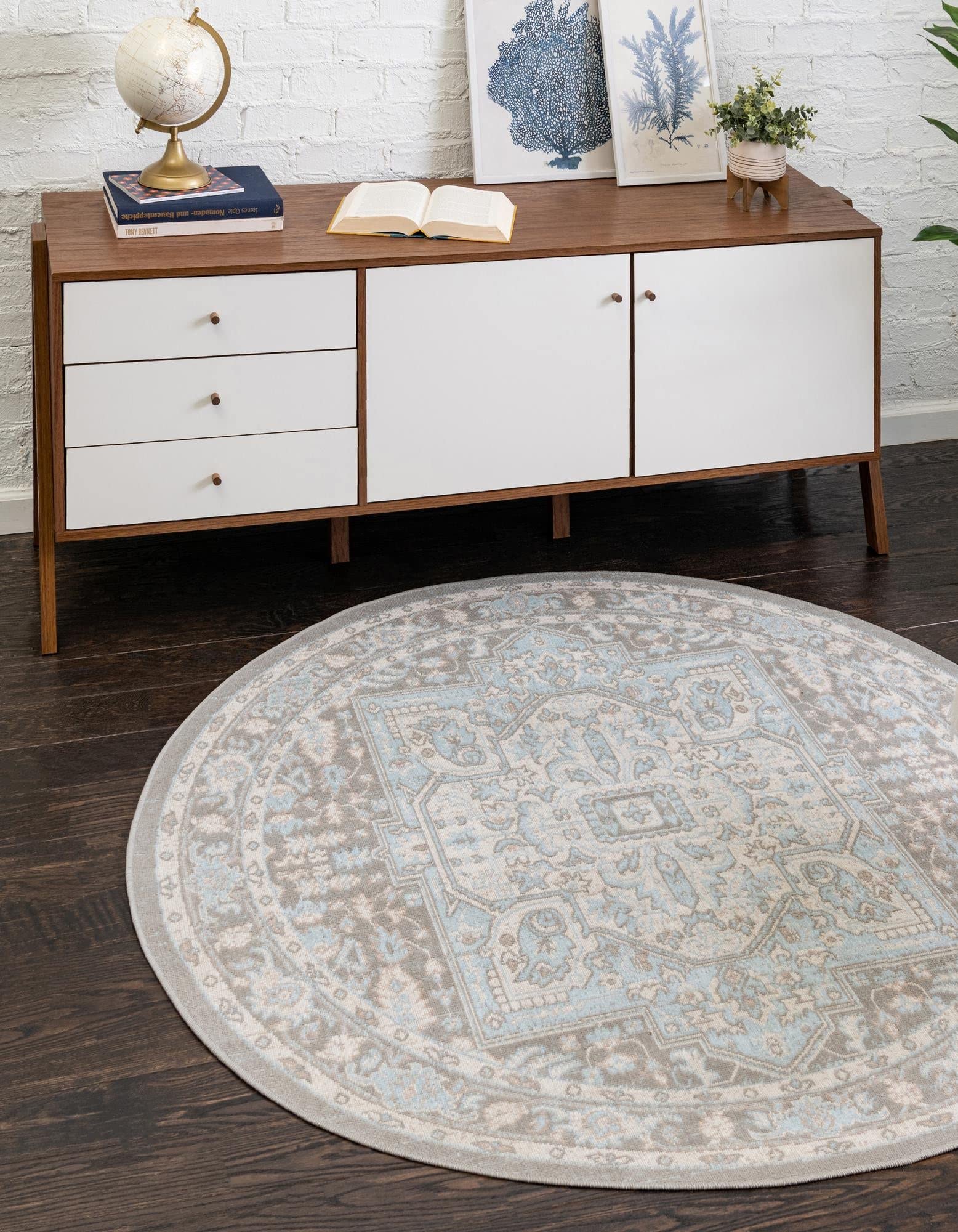 Unique Loom Whitney Collection Area Rug - Milano (3' 3" Round, Cloud Gray/ Ivory)