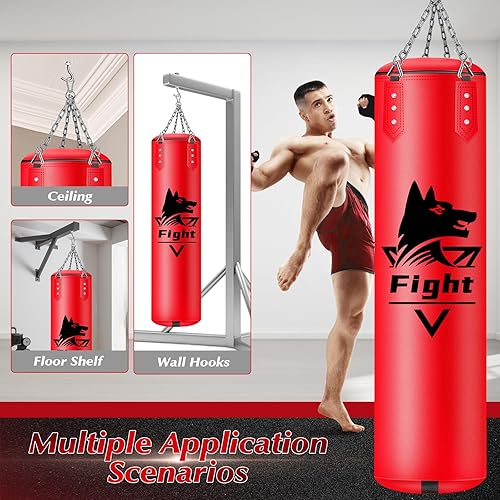 Miniatura 4 de Saco de boxeo colgante de 4 pies para adultos, equipo de entrenamiento de boxeo de cuero súper PU, bolsa pesada con guantes de MMA de 12 onzas,