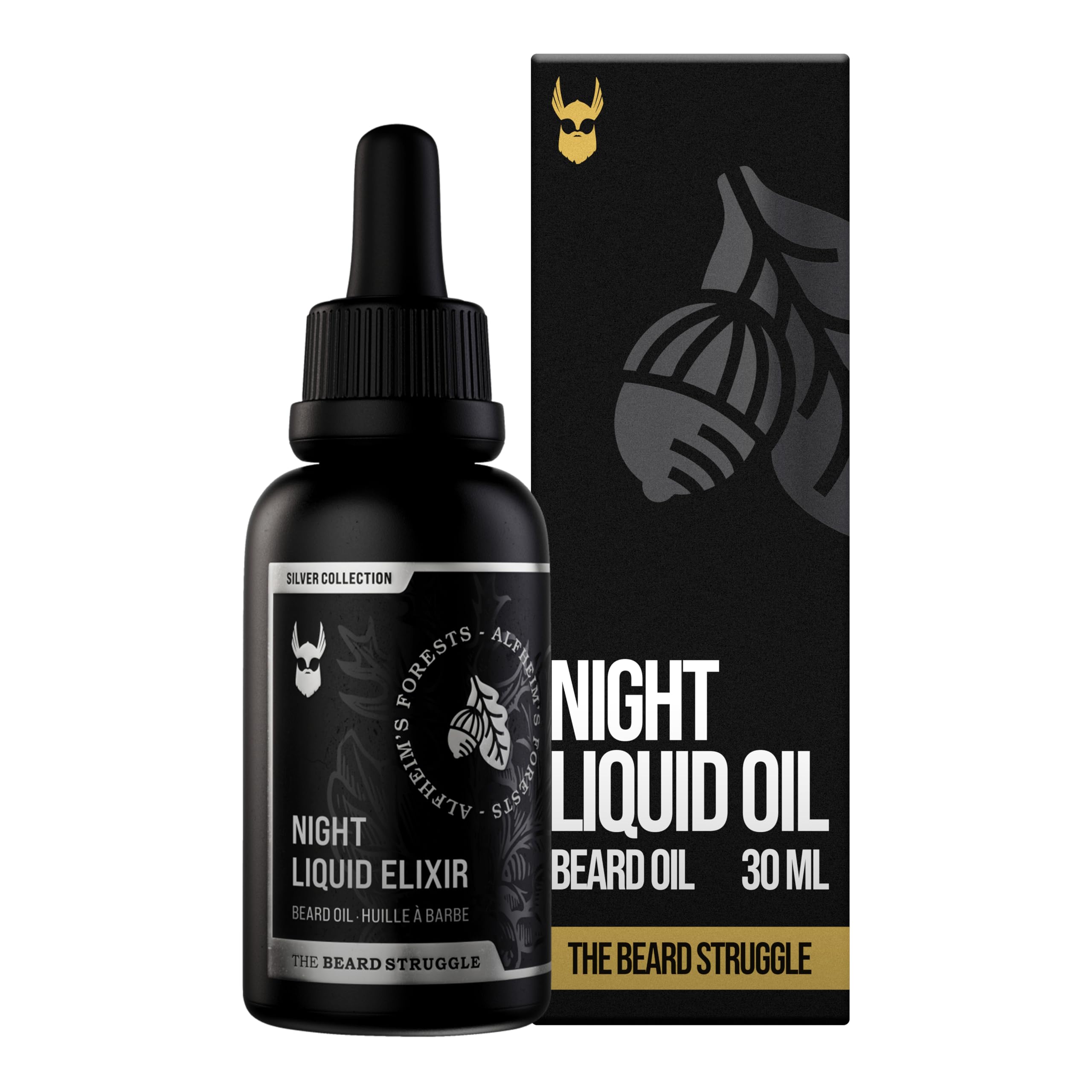The Beard Struggle Night Liquid Elixir Beard Oil - Silver Collection - Alfheim's Forests - Softens, Moisturizing, & Healthier Beard Growth -