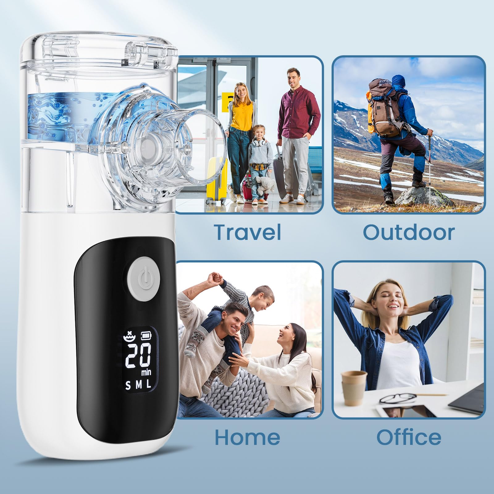 Mesh Nebulizer, Handheld Nebulizer Machine for Adults & Kids, Type-C Rechargeable Self-Cleaning & Advanced Digital Display Nebulizer with Adjustable Mist for Home Travel Use — view 8