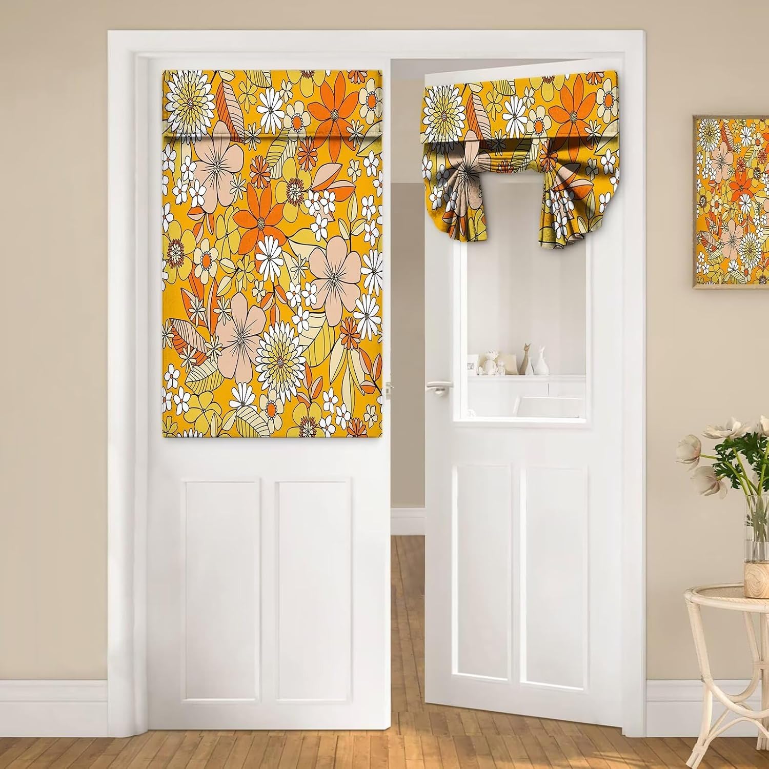 Door Curtains for Door Windows, William Morris Flower Tree of Life Door Window Curtains for French Glass Door, Privacy Thermal Insulated Tie Up Door Shades, Small Window Curtains 26 x 70 inch