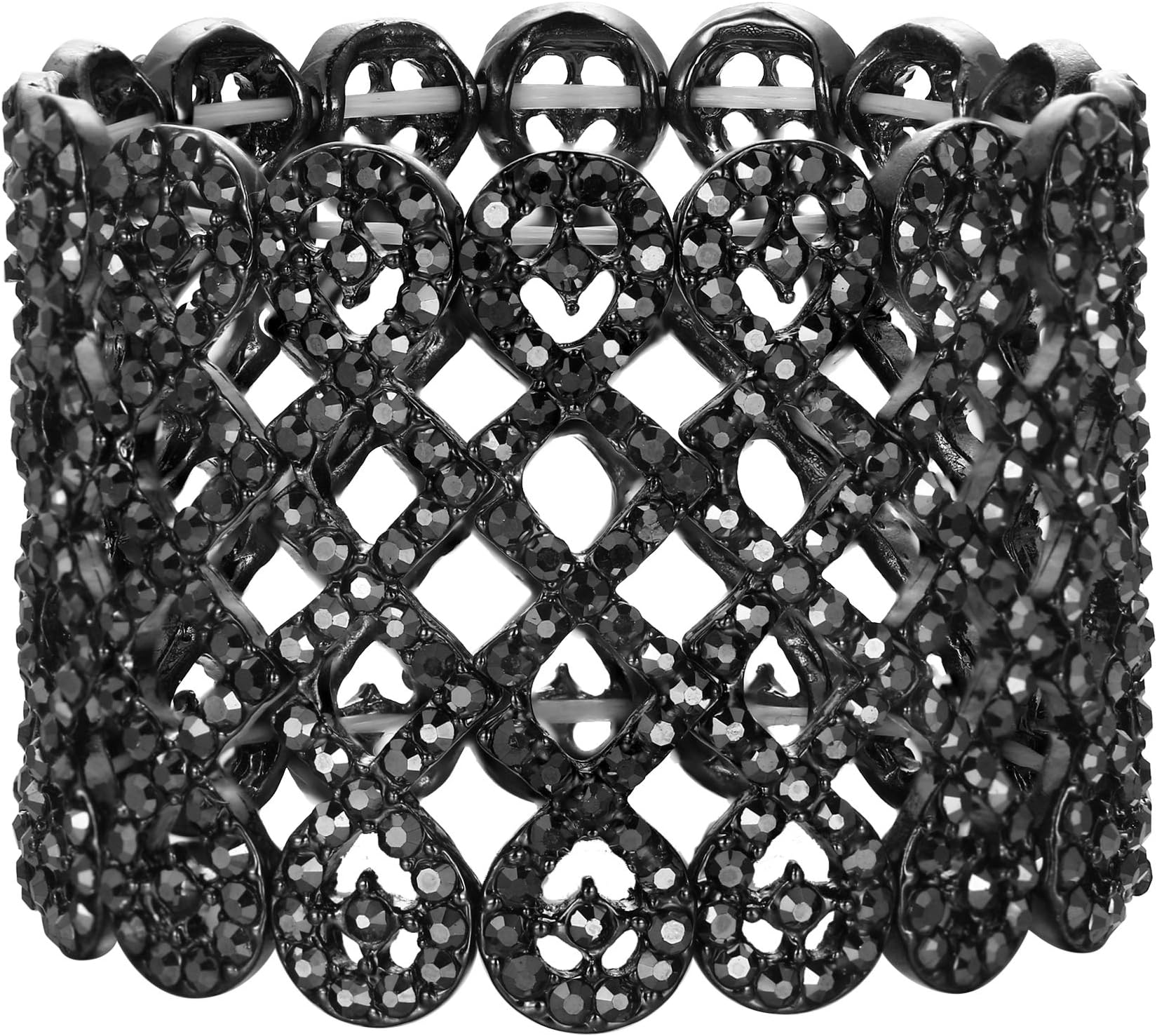 Art Deco Love Knot Wide Stretch Bridal Bracelet Austrian Crystal