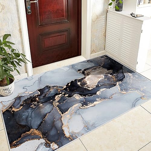 Miniatura 7 de Modern Abstract Collection - Alfombra de área de 3 x 5 pies, lavable, antideslizante, con textura de mármol, alfombra para dormitorio, comedor,