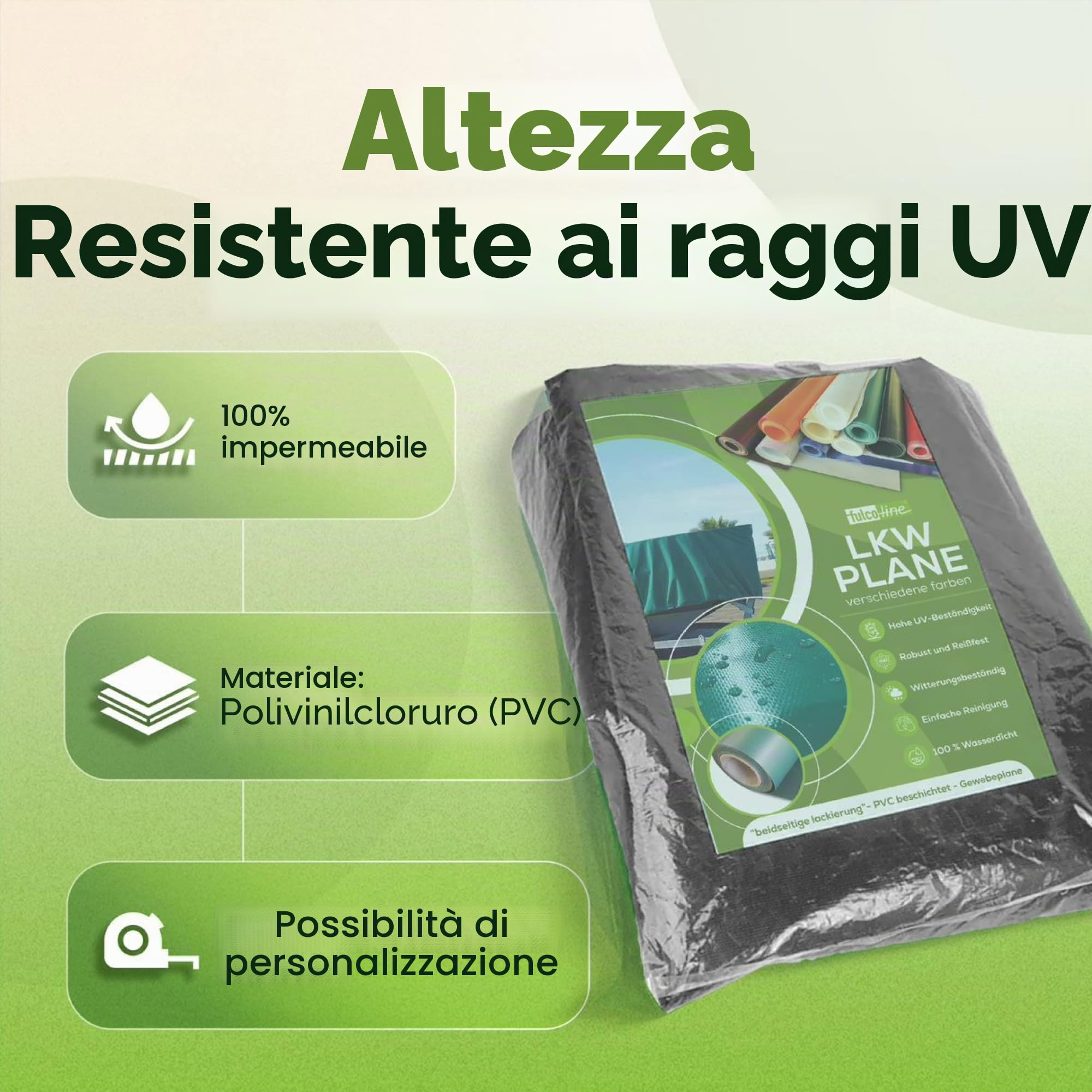 Telone per camion, 700 g, telo di copertura in PVC, occhielli ogni 50 cm, con orlo su misura, impermeabile, robusto, resistente ai raggi UV, di alta qualità (antracite, 2,40 m x 6,00 m)