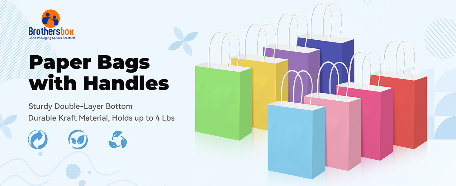 Brothersbox 32Pcs Small Paper Gift Bags with Handles 6.3"x3.15"x8.7", 8 Colors Rainbow Kraft Paper Goodie Bags Bulk, Party Favor Bag for Kids Birthday, Celebrations, Retail, Crafts, Wedding