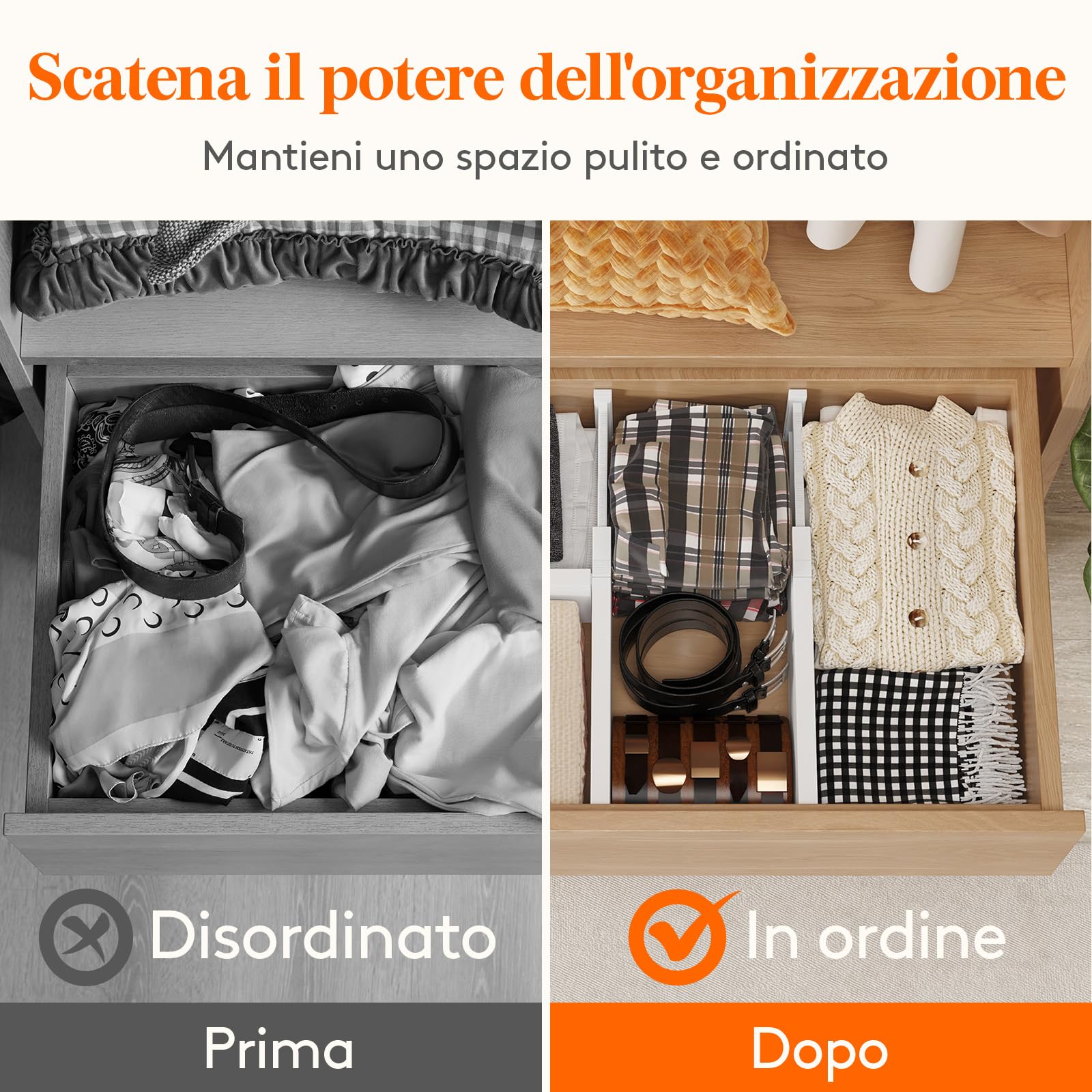 Lifewit Divisori per Cassetti in Plastica Confezione, Organizzatori per Cassetti Regolabili, Separatori per Cassetti Espandibili per Camera da Letto/Bagno/Cucina, Alti 12.7 cm, 34-50 cm, Pezzi 8