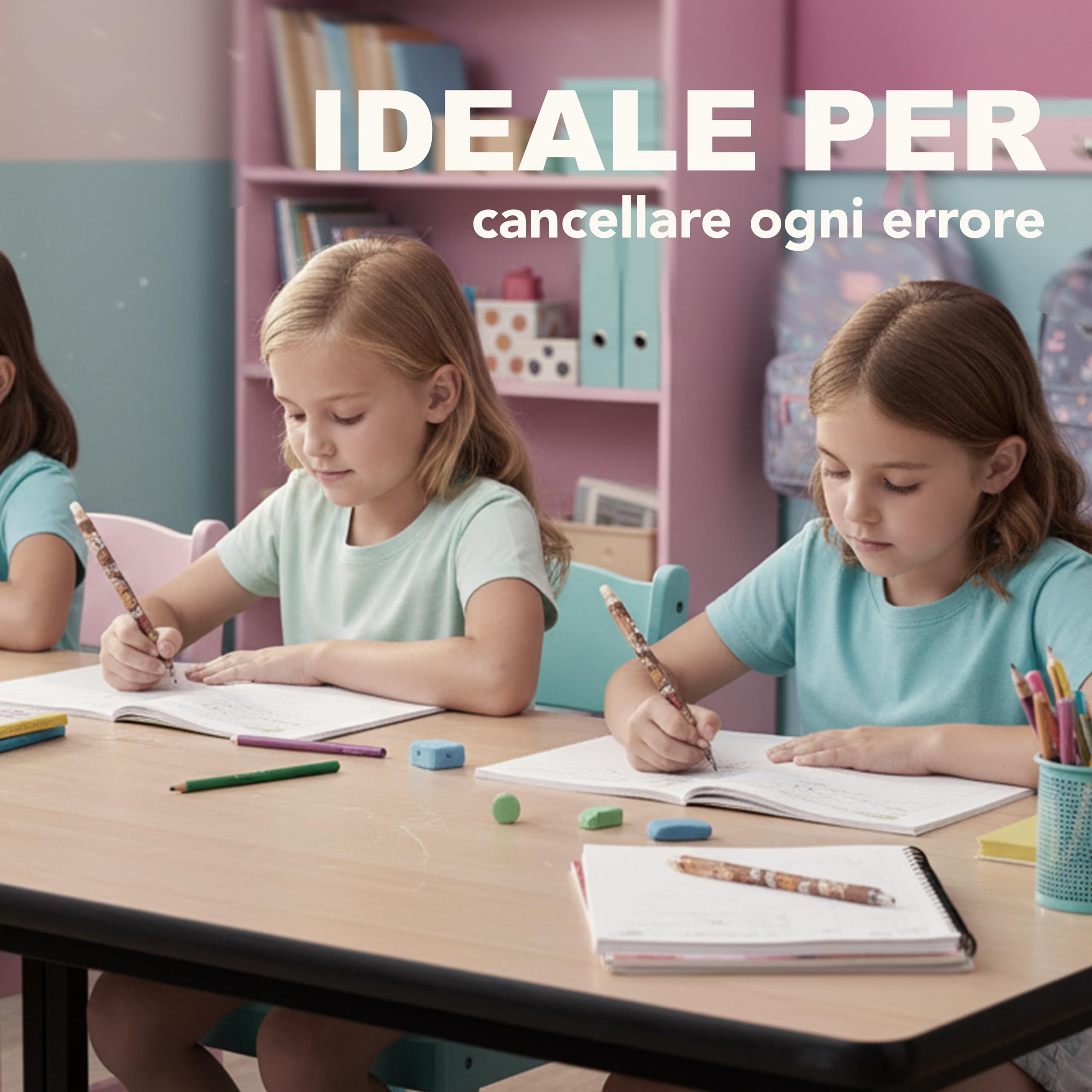 Generico Penne Cancellabili per Bambini Punta Fine 0,5 mm 6 Pezzi Ricaricabili Inchiostro Cancellabile Design Cartoon