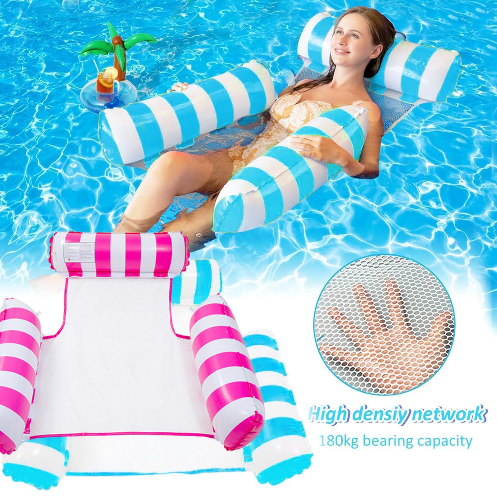Inflatable Pool Float adults 2 Pack 4-in-1 Inflatable Water Hammock Swimming Pool Floating Chair Relax in the Swimming Pool - Image 3