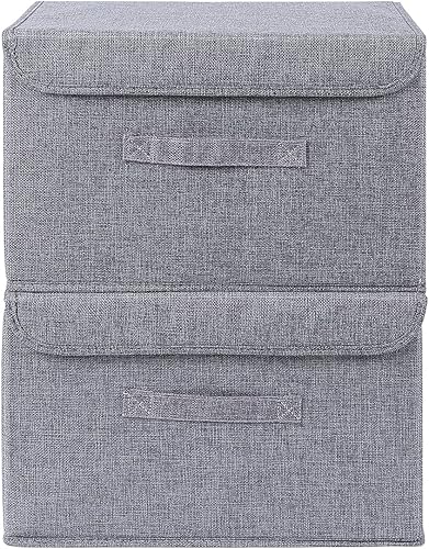 Caja de almacenamiento plegable 2 cajas de almacenamiento con tapas, caja de almacenamiento de lino, utilizada para almacenar juguetes, ropa, papel