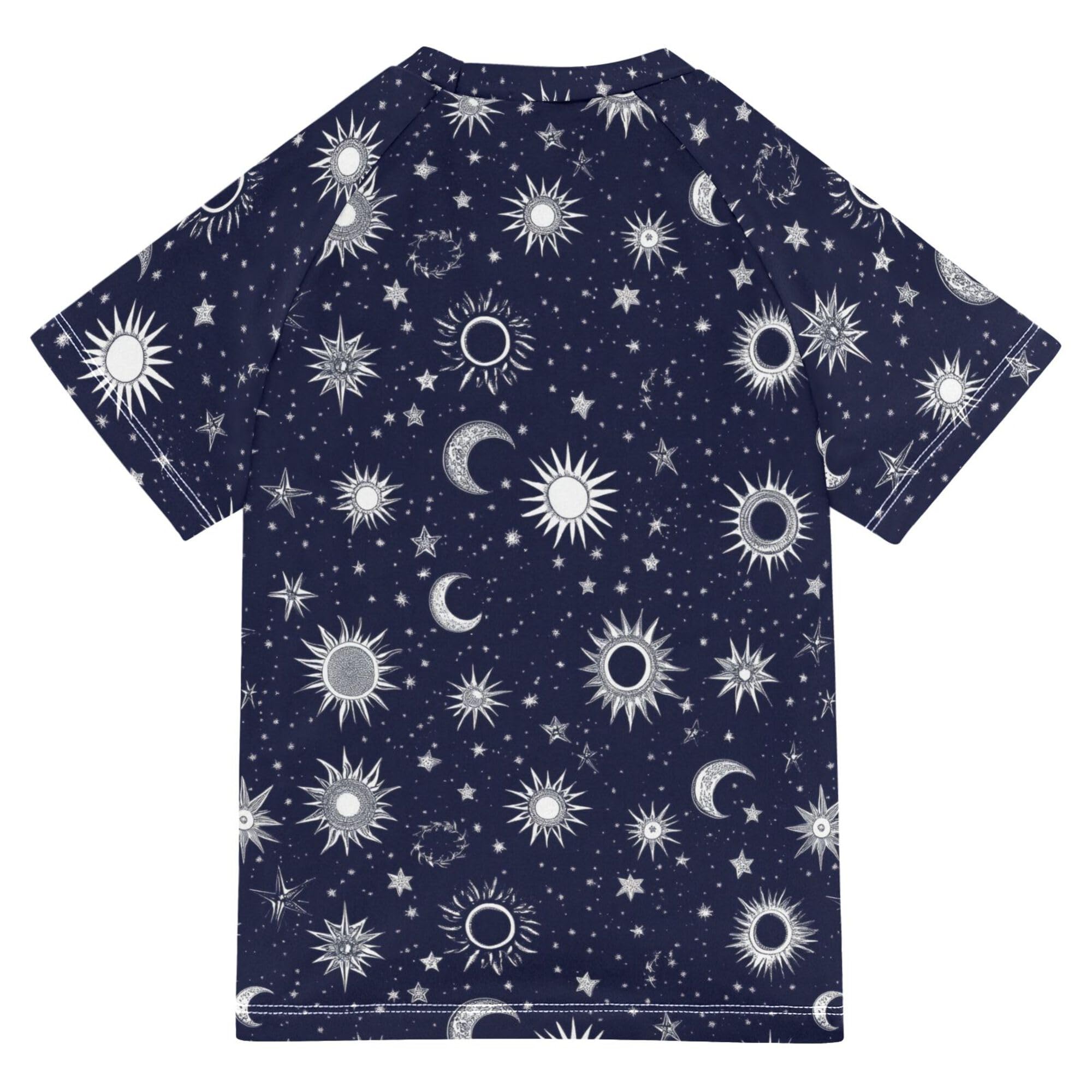 Wudan Starry Night Star Sun Moon Blue Boy Bathing Suit UV Protection Childrens Bathing Suits Swimwears Summer Clothes for Big Boy 7-8Y