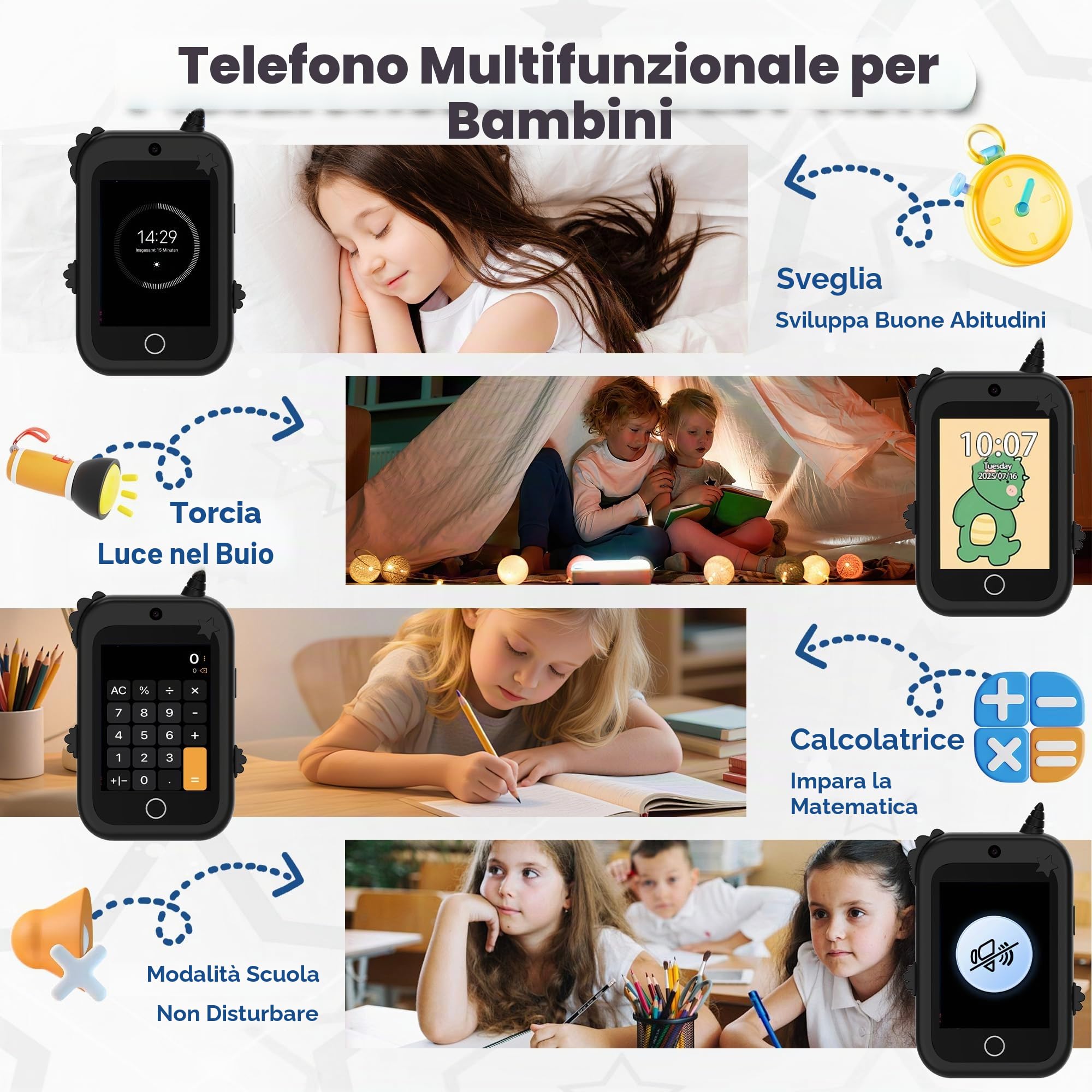 4G Telefono per Bambini GPS Videochiamata Chiamate Contapassi Fotocamera