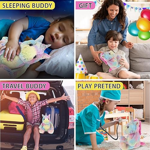 Miniatura 4 de DolliBu Animal de peluche de unicornio – Unicornio arcoíris sentado suave y abrazable, adorable juguete de peluche de unicornio para jugar, bonitos