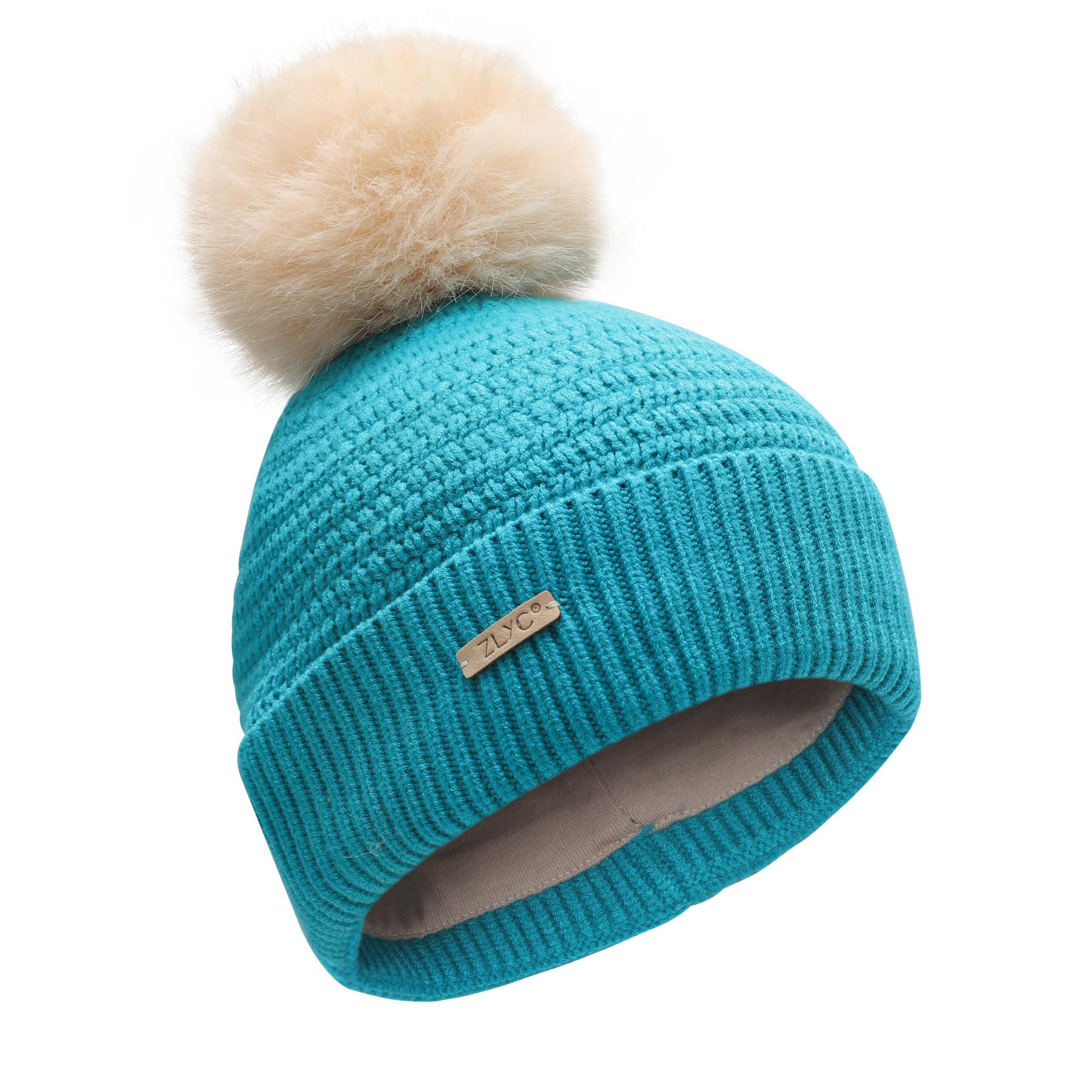 ZLYC Chapeaux d'hiver pour Enfants Filles garçons Bonnet Pompon Bonnet tricoté doublé Coton