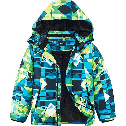 UMMTOM Boys Waterproof Ski Jacket Warm Winter Fleece Snow Coat Kids Outdoor Hooded Snowboard Jacket