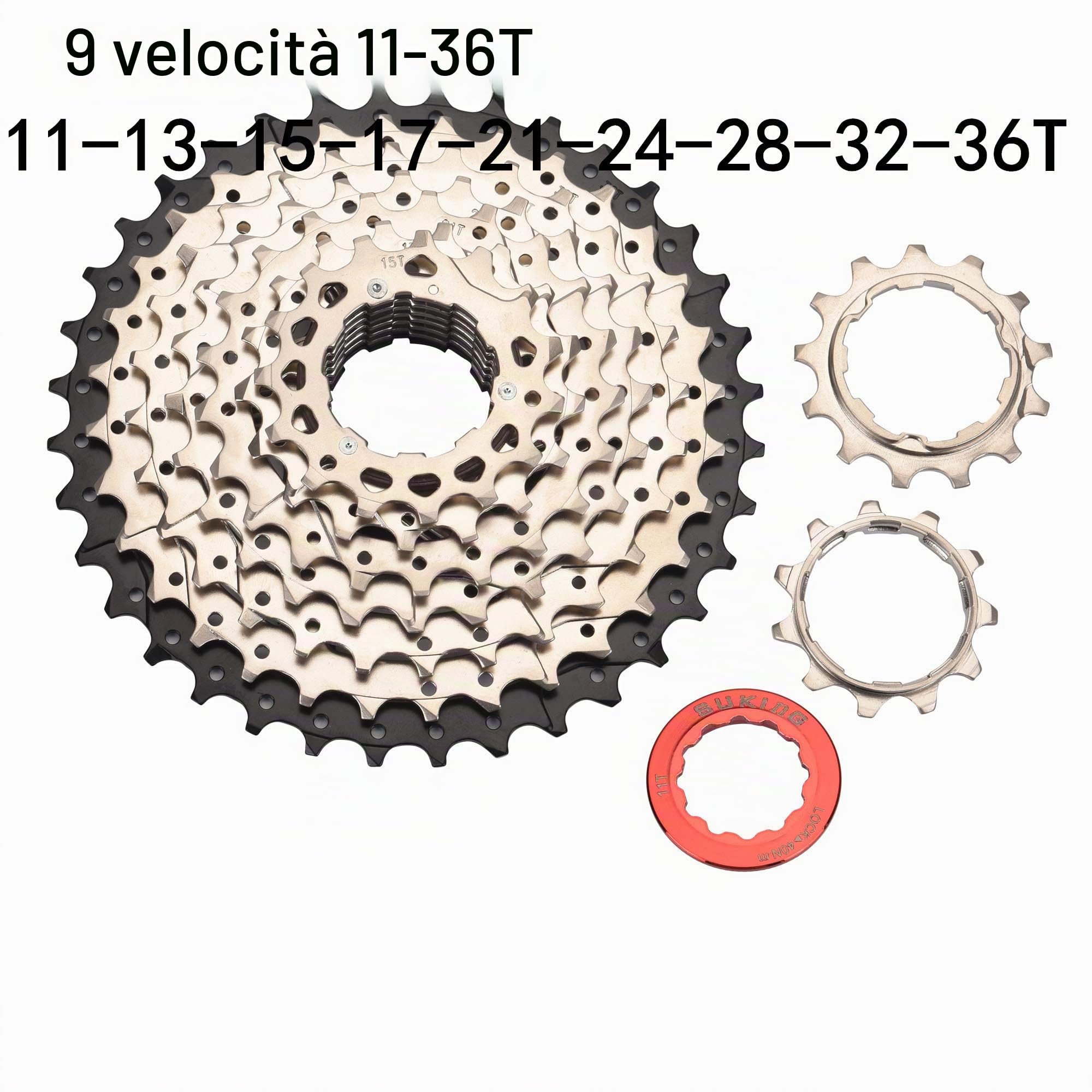 BESNIN Cassetta Pignoni 9 velocità 11_32T/11_36T/11_40T/11_42T Cassetta Unisex Adulto Cassetta pignoni 9v