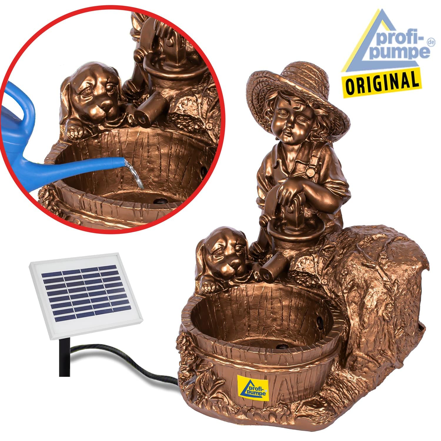 AMUR Solarna pompa do stawu ogrodowego, fontanna solarna, piasta z psem na fontannie solarna, pompa do stawu, staw, oczka ogrodowego, dekoracja solarna