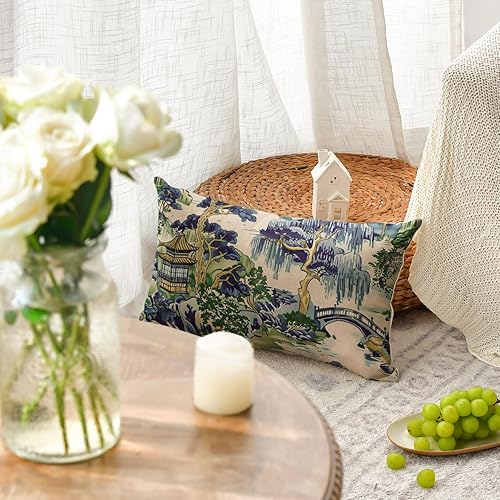 Miniatura 3 de AVOIN colorlife Chinoiserie - Funda de cojín de 12 x 20 pulgadas, diseño de árboles azules, para decoración al aire libre, sofá, casa rural
