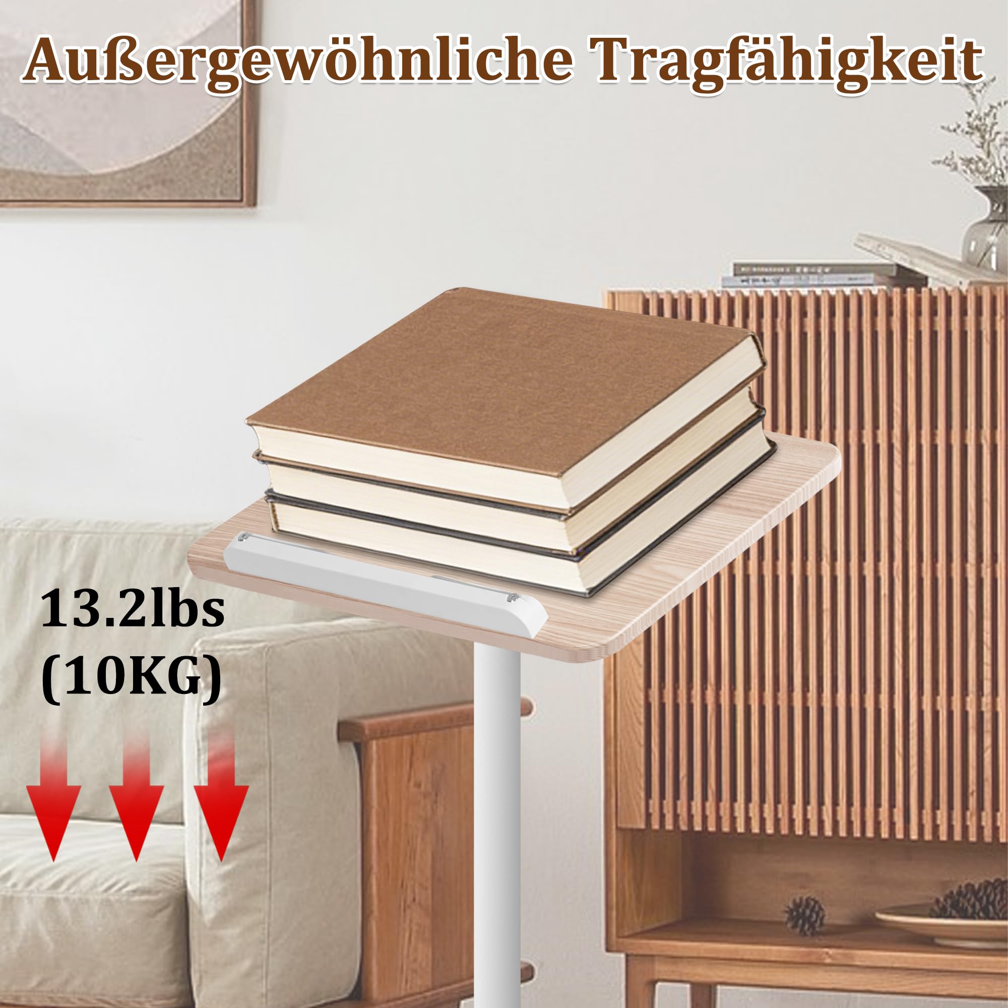 2 in 1 Verstellbarer Buchständer, Höhenverstellbar 50-130cm, Weiß | Dual-Use Boden & Schreibtisch-Buchhalter, Holz-Kochbuchhalter mit Seitenclips, für Musikblatt, Rezept, Laptop