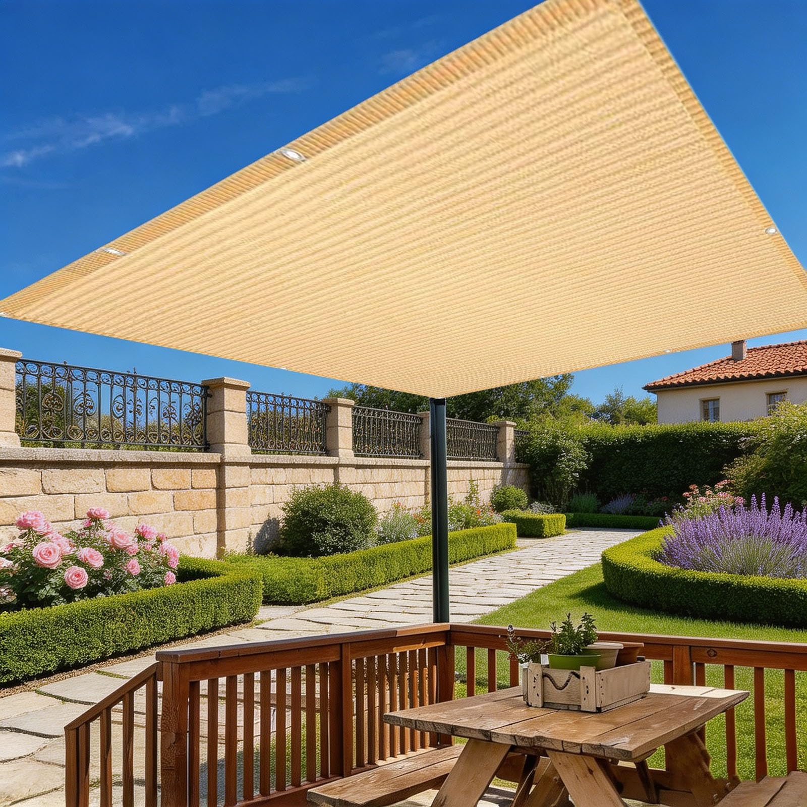Voile d'ombrage contre la chaleur sur terrasse protection UV 95%