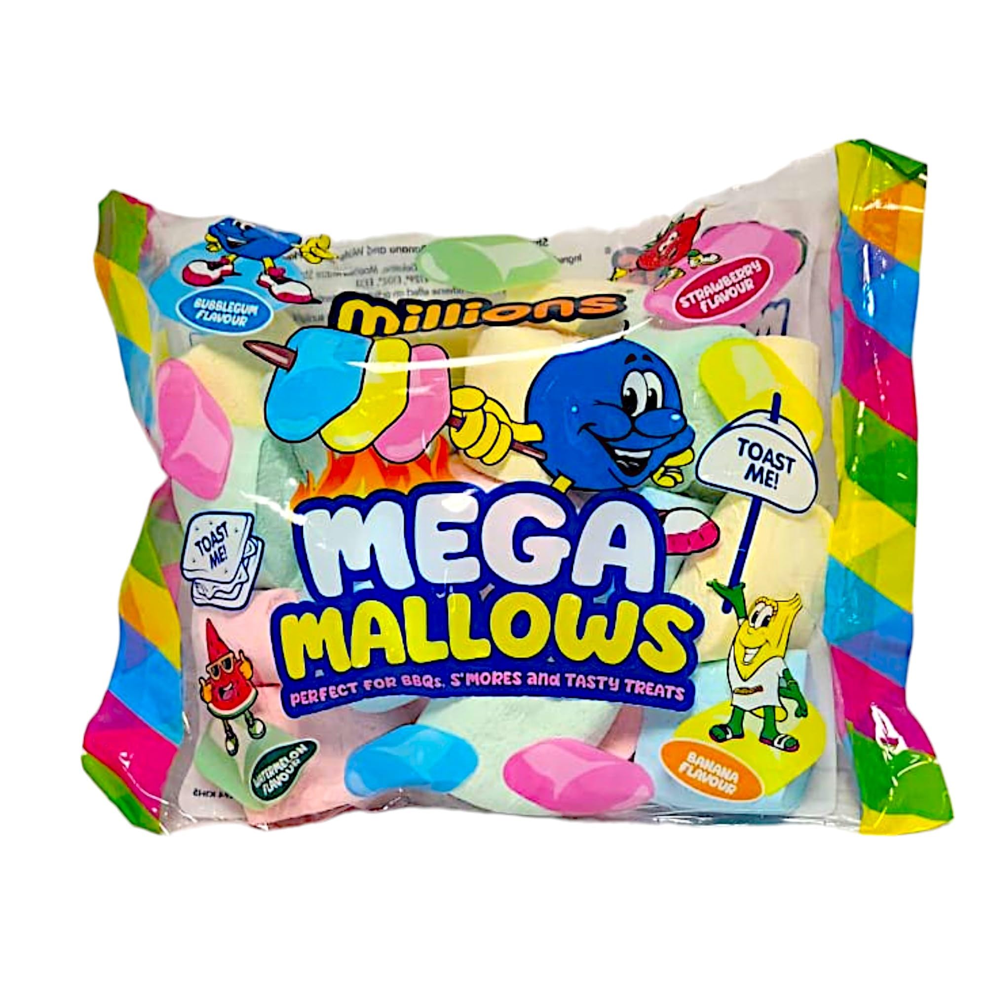 Millions Mega Mallows Marshmallows, 500g Bag, Assorted Flavours, Perfect for Baking, Parties and BBQs Bulk Snaking
