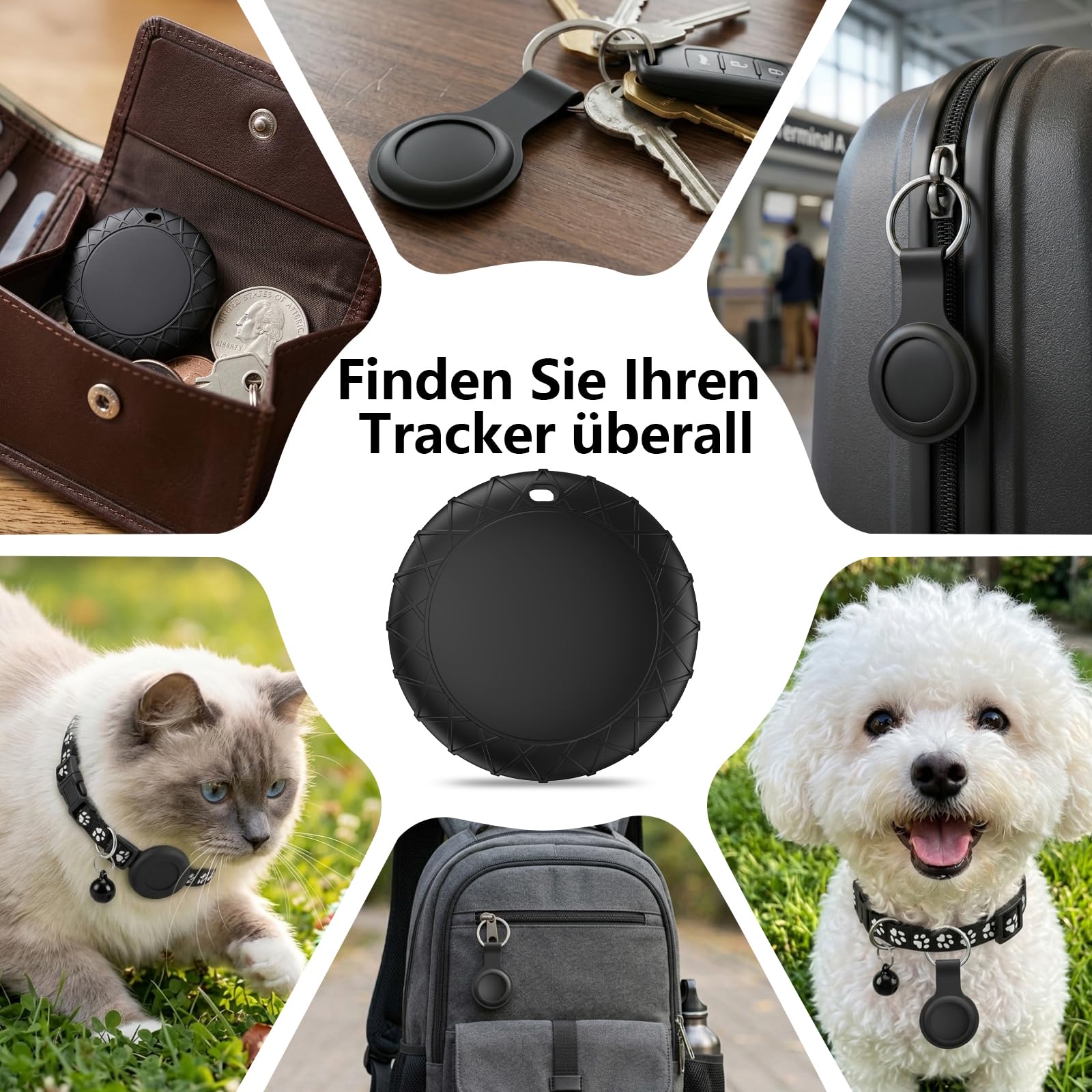 Katze GPS Tracker Kompatibel mit iOS ＆ Android, Katzen Halsband Tracker Ohne ABO, GPS-Tracker für Haustierhalsbänder, IPX6 Wasserdicht, Geeignet für Katzen, Hunde und andere kleine Haustiere - Schwarz