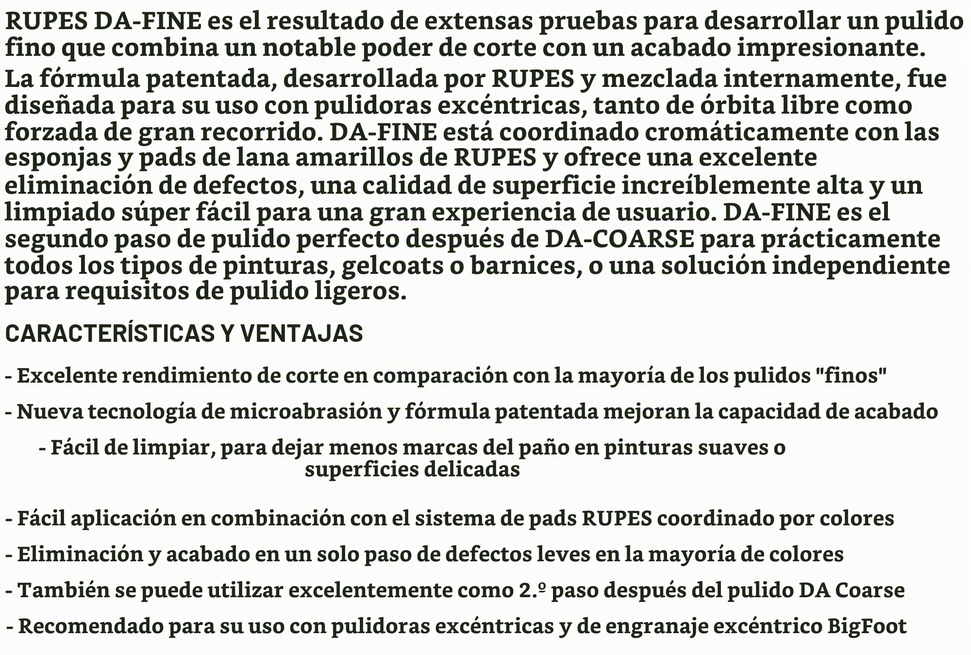 Rupes Bigfoot D-A Fine High Performance Fine Polishing Compound Pulido Fino 1.000 ml